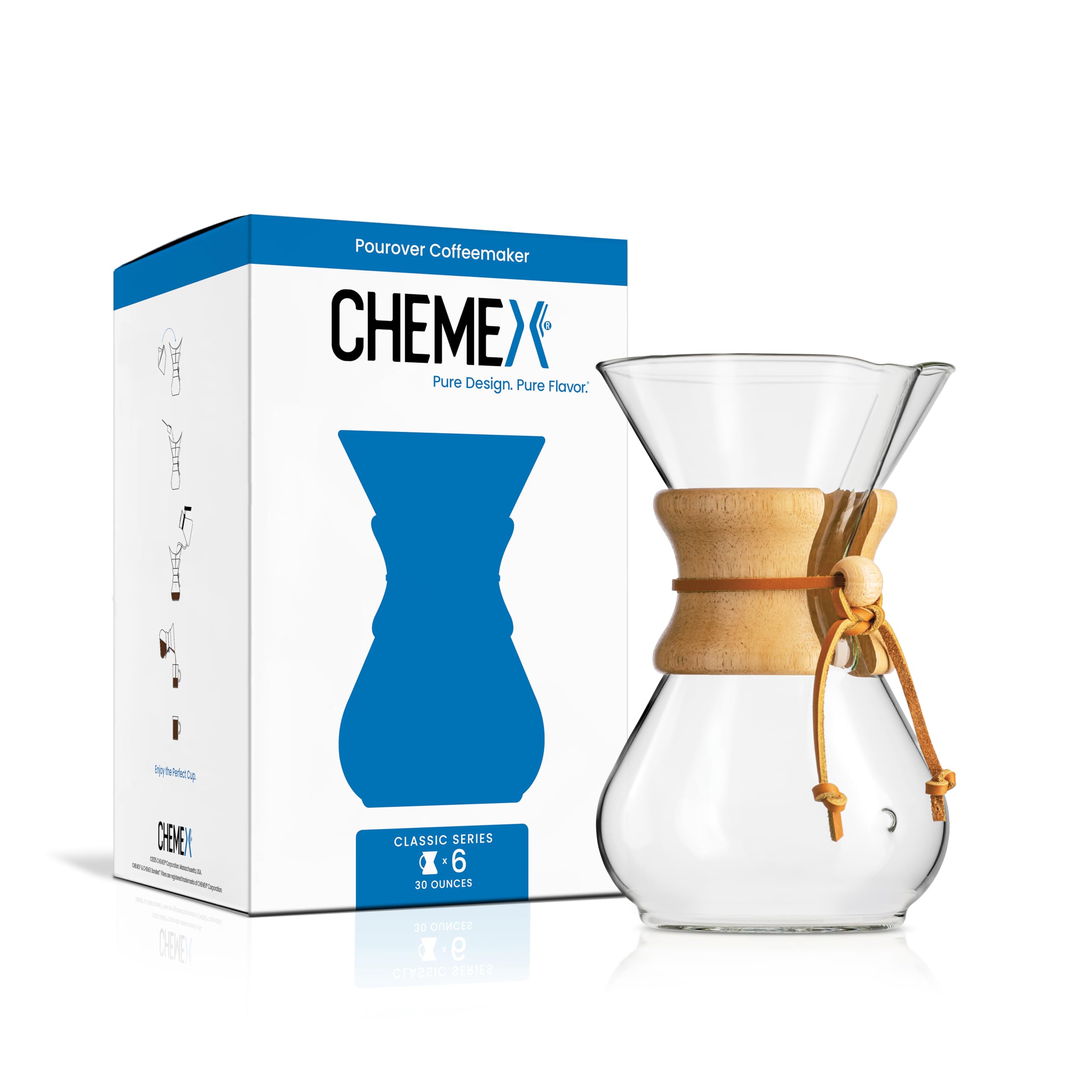 Chemex Pour-Over Glass Coffeemaker - Classic Series - 6-Cup