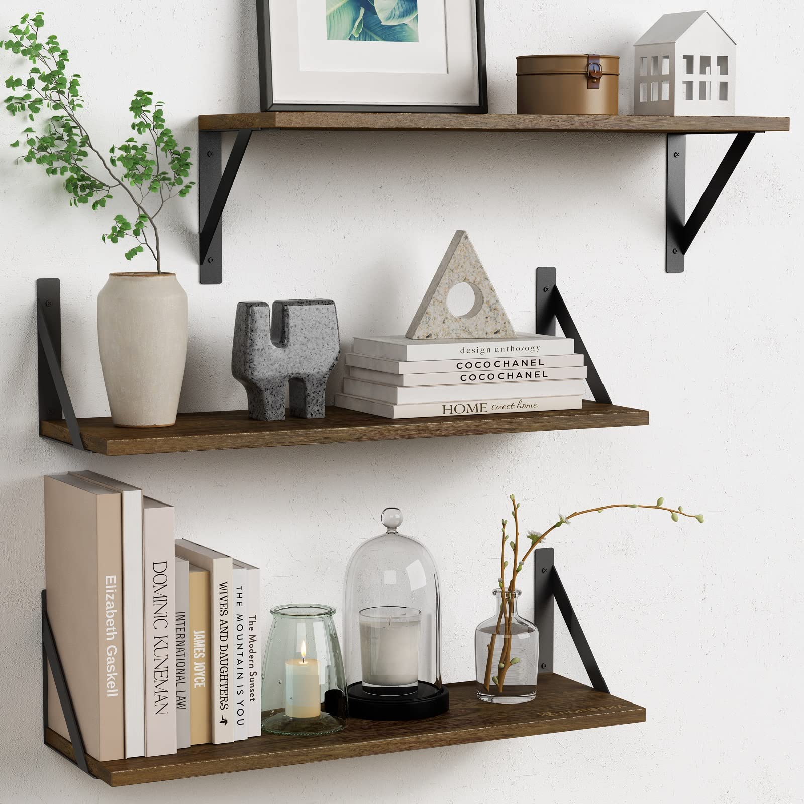 Forbena 24" Rustic Wood Floating Shelves - Set of 3