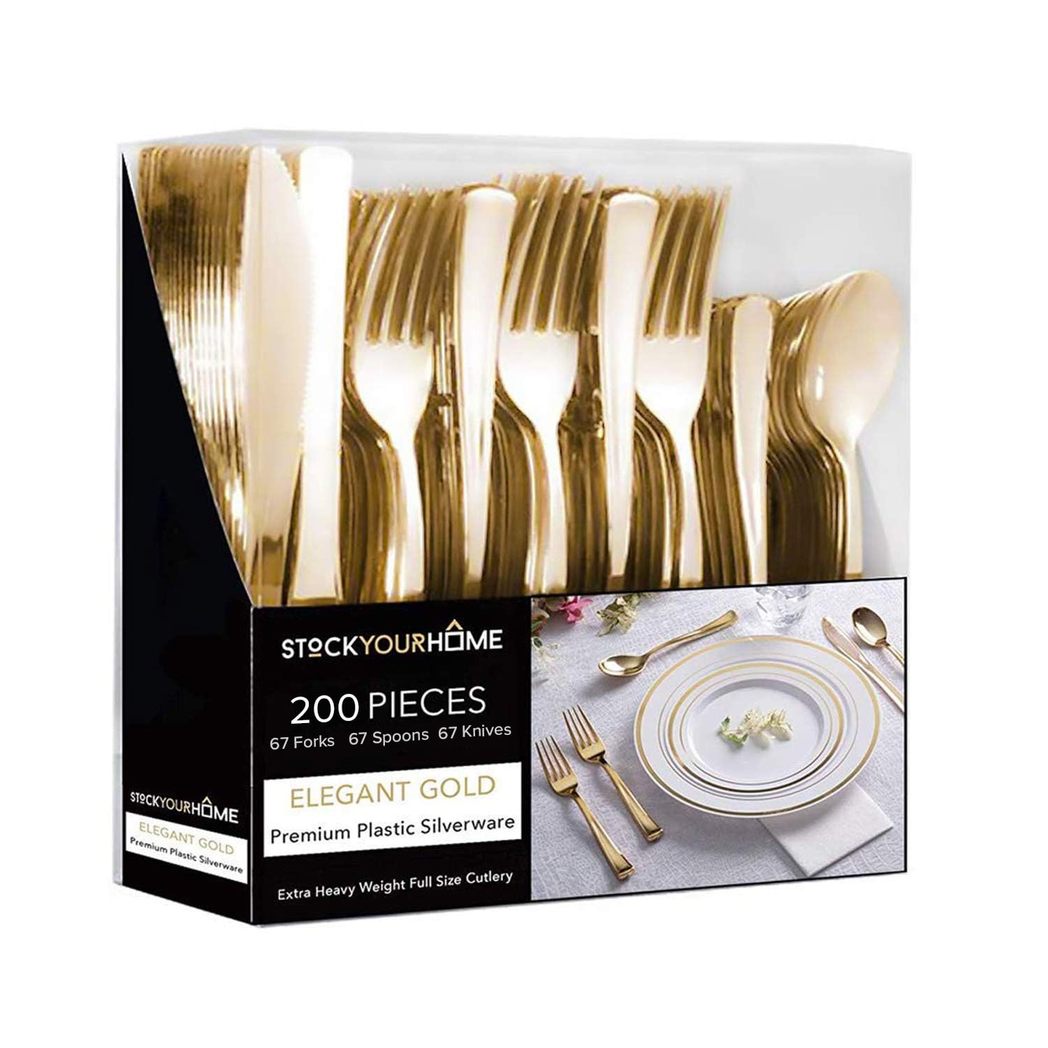 Gold Plastic Cutlery 200-Pack