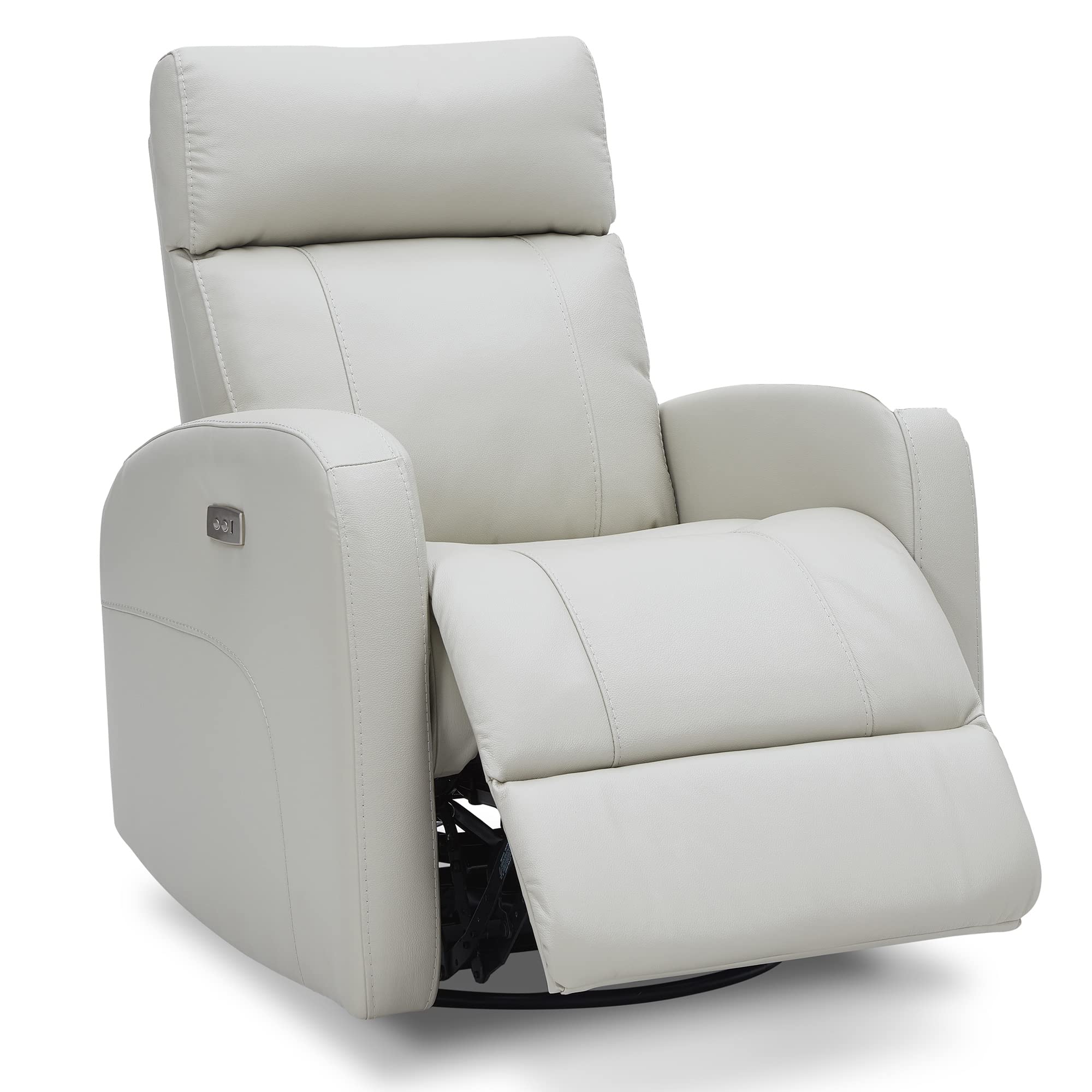 CHITA Genuine Leather Power Swivel Glider Recliner — Light Grey