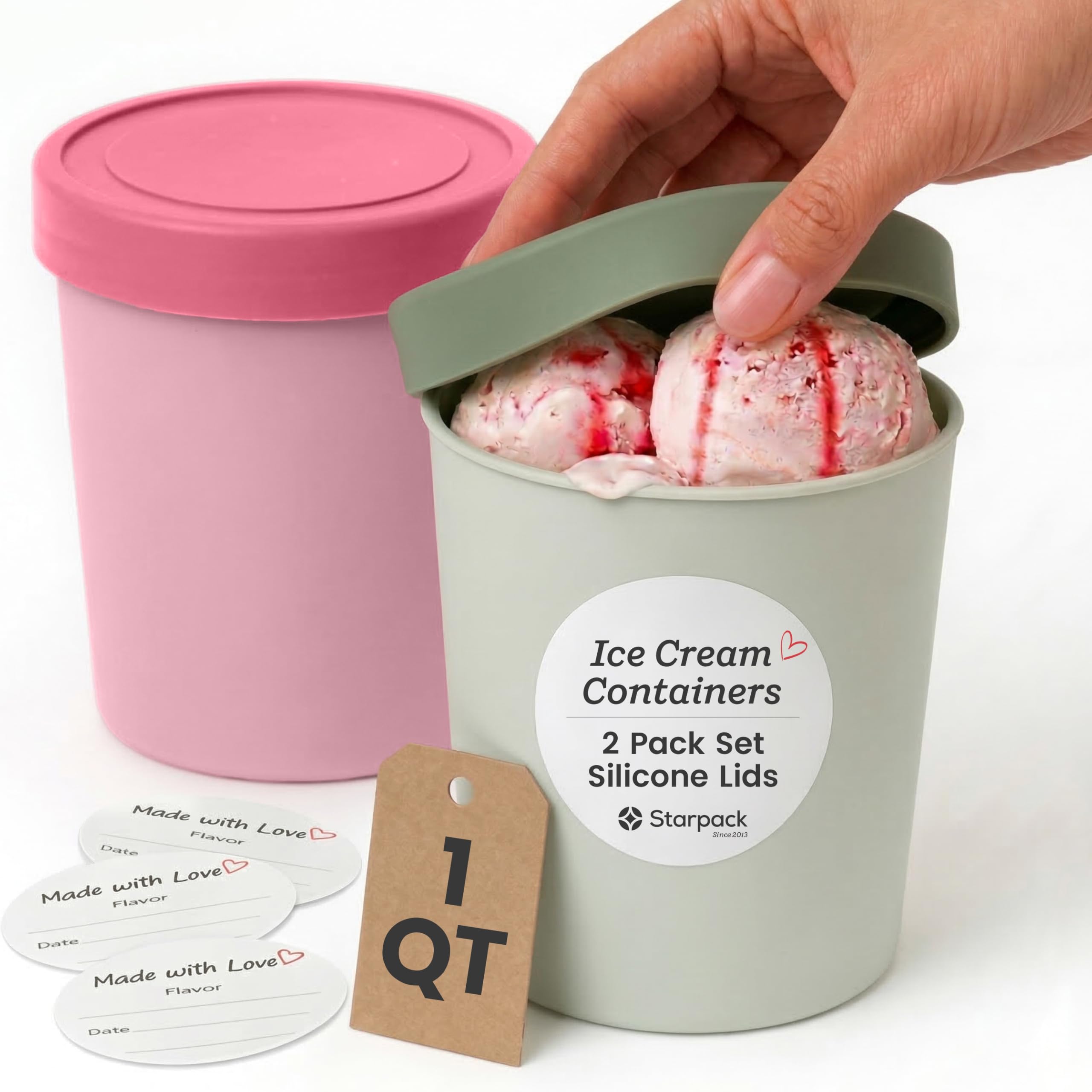 StarPack Ice Cream Containers 1 Qt (2-Pack)