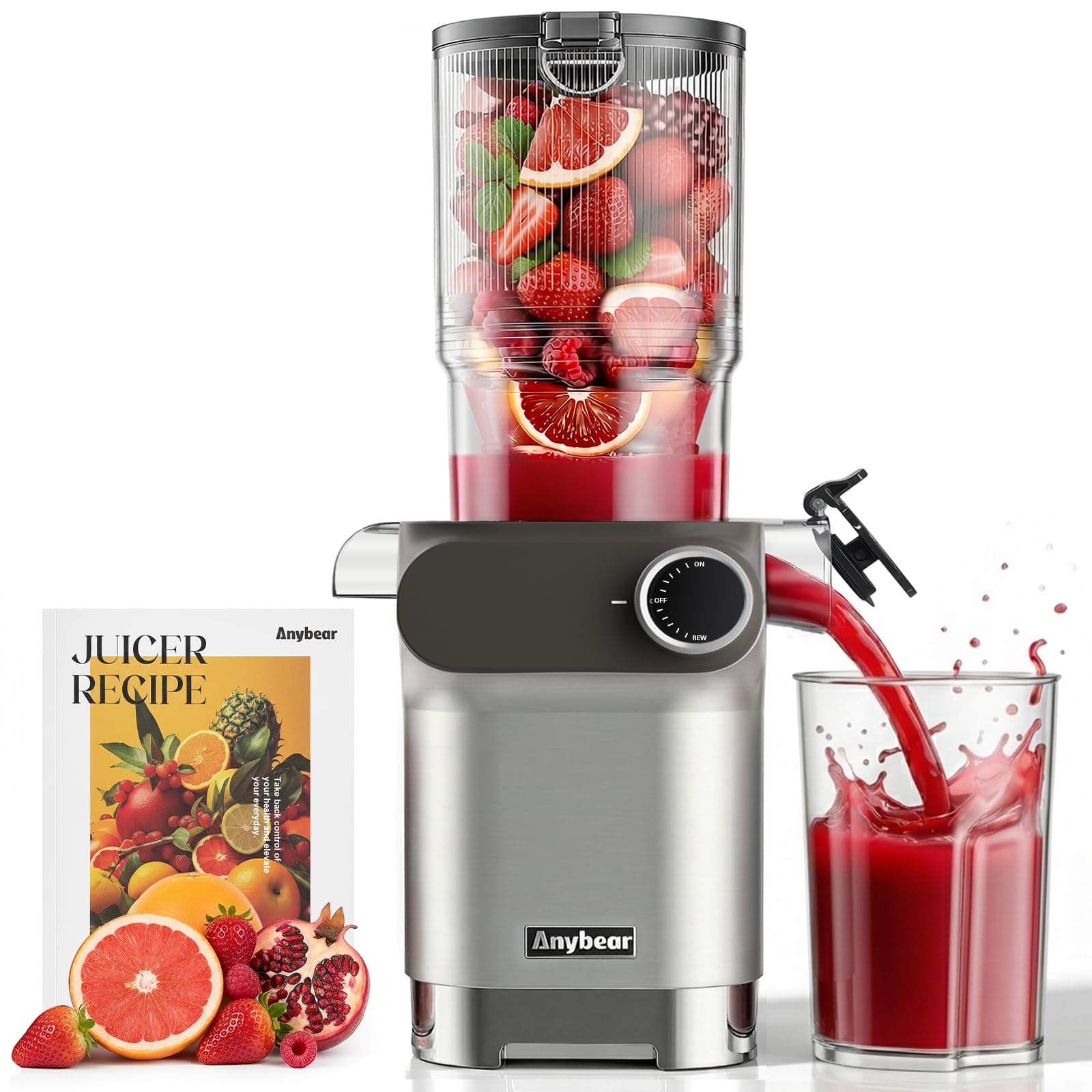 Anybear Cold Press Juicer, 200W Masticating Slow Juicer (Light Gray)