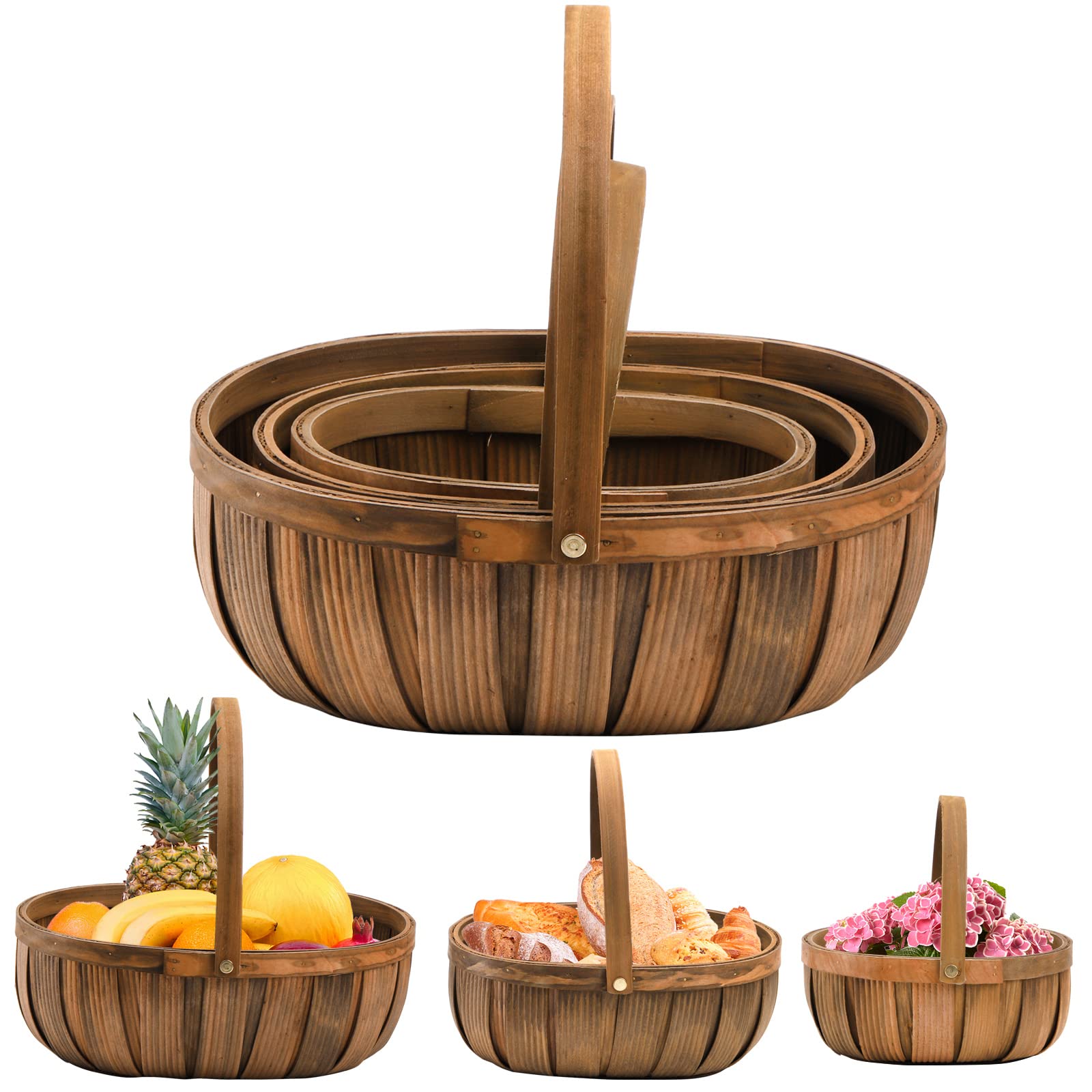 Lawei 3-Pack Wooden Woven Baskets