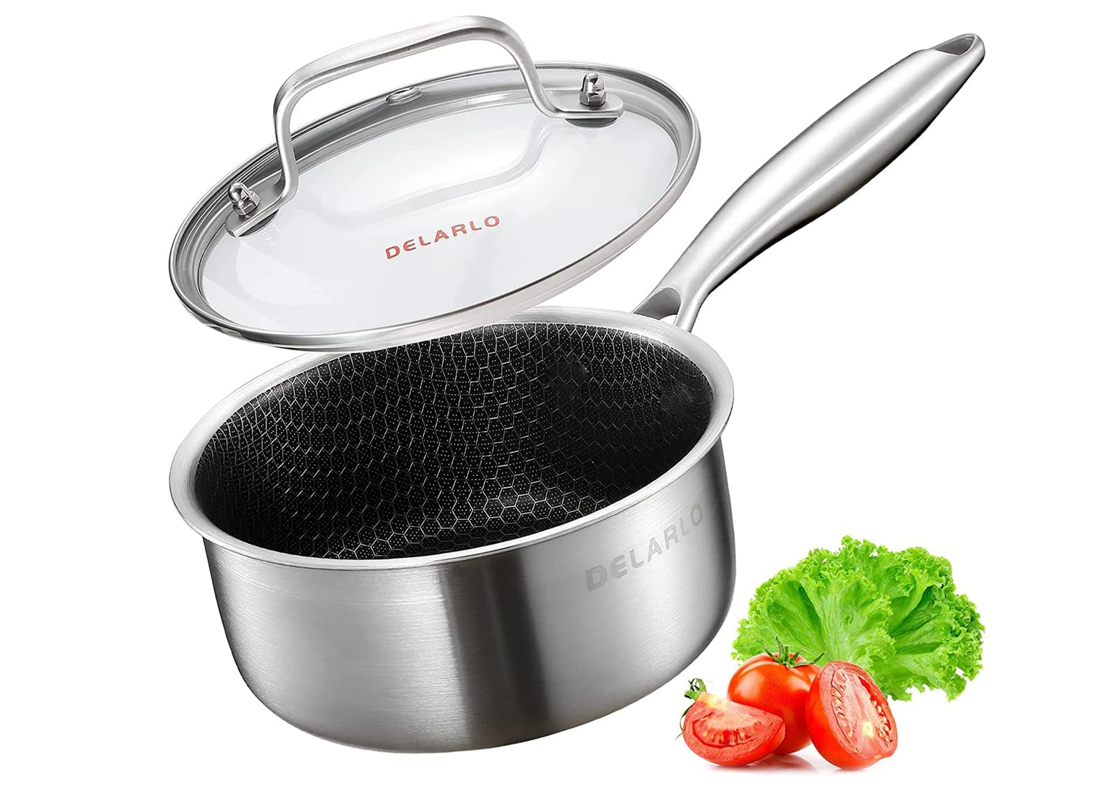 DELARLO Full Clad Tri‑Ply Stainless Steel Saucepan 2.5 Qt with Lid