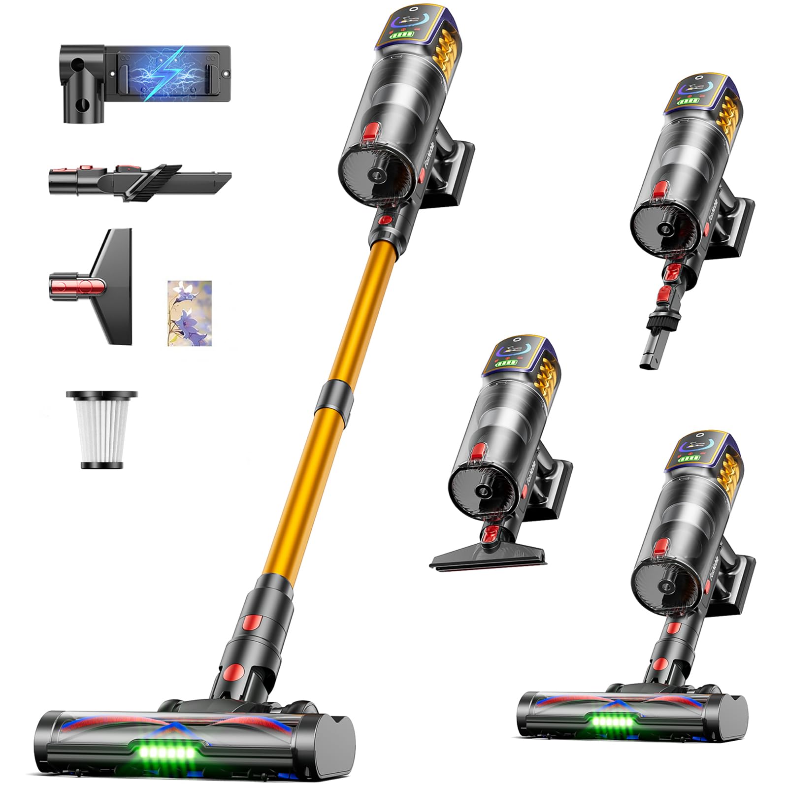 Cordless Vacuum Cleaner, 55KPa 650W 65Mins — Anti-Tangle Brush and Self-Standing Design