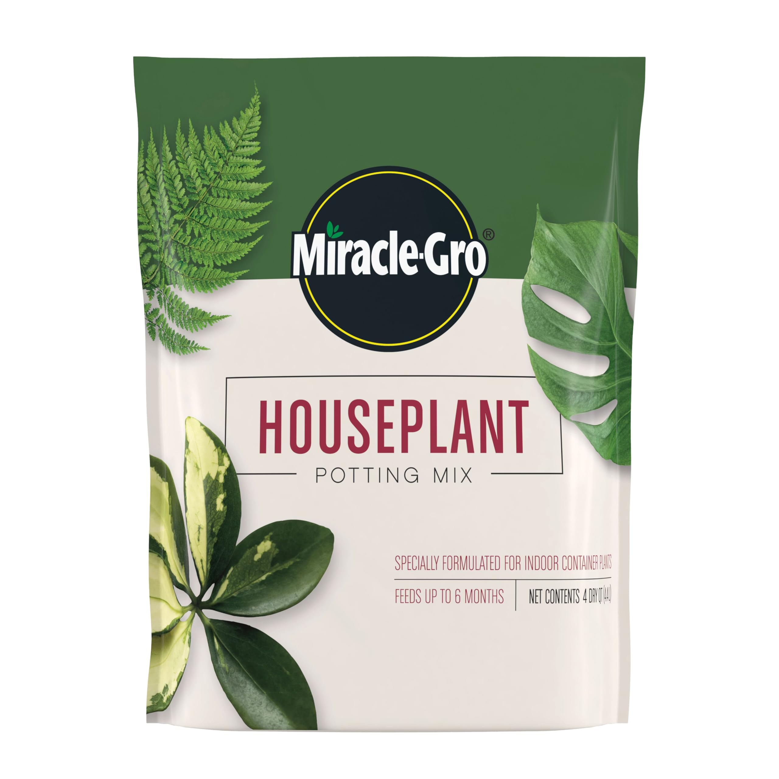Miracle-Gro Houseplant Potting Mix - Fertilized Indoor Plant Soil for Containers, Designed to be Less Prone to Gnats, 4 qt. 1 Pack Houseplant