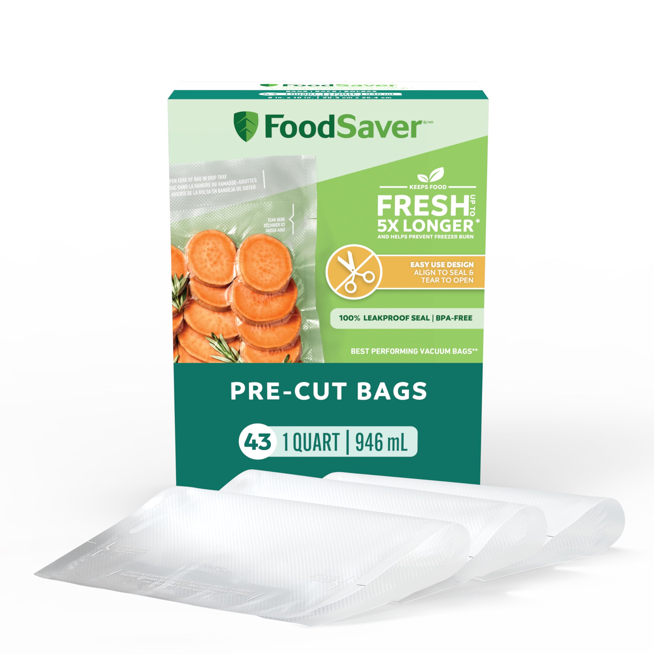 FoodSaver Easy Use Quart Pre-Cut Vacuum Bags (43 ct)