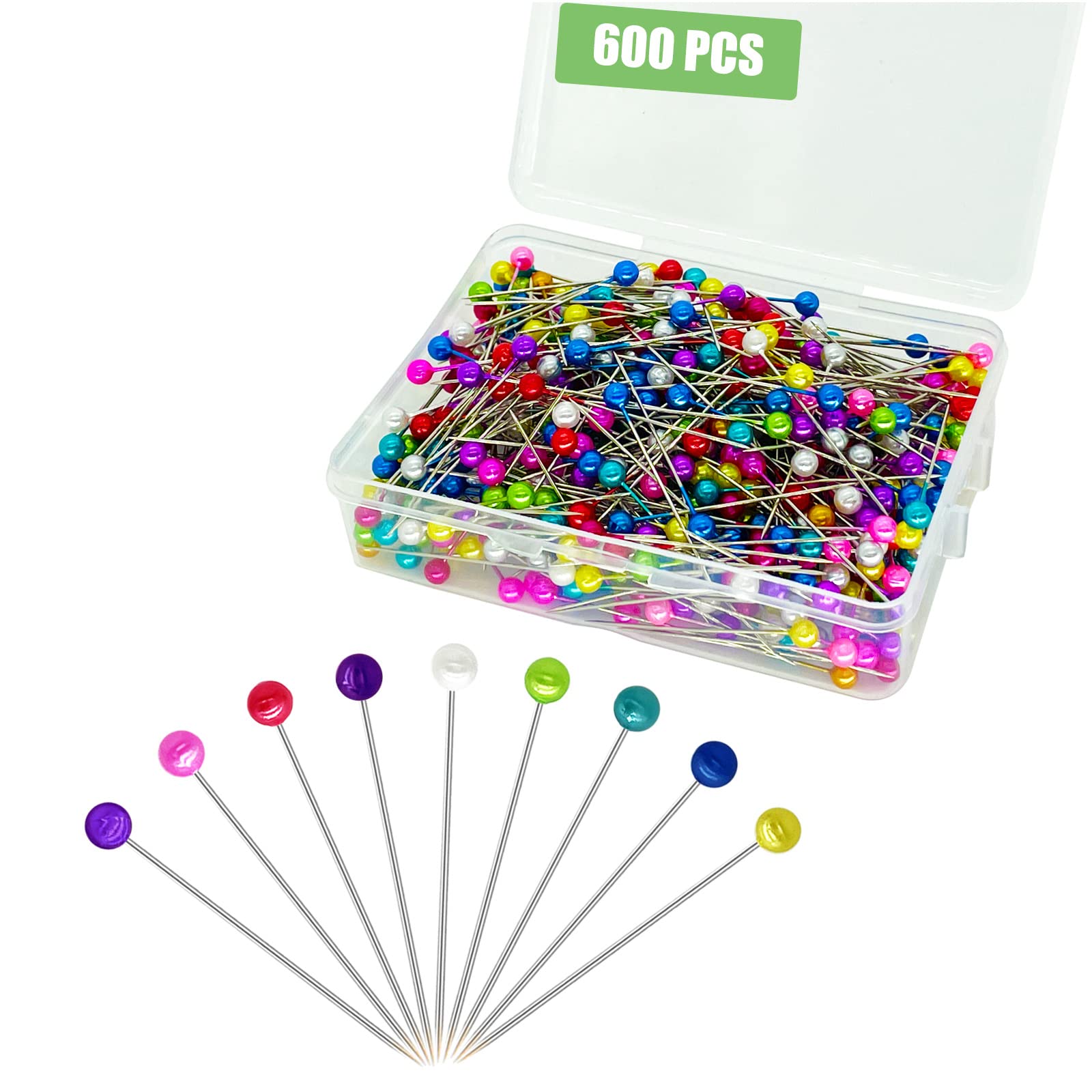 Pearl Head Straight Sewing Pins — 600 Multicolor