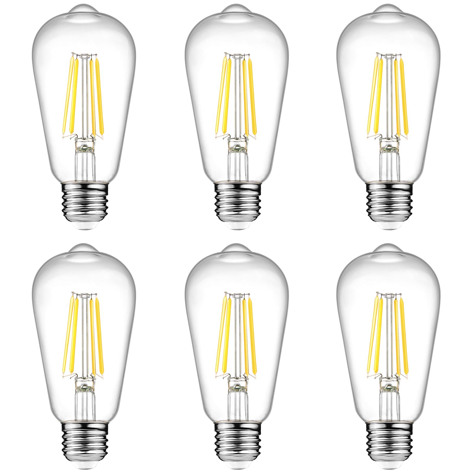 Ascher Vintage ST58 Edison Bulbs — 4000K Cool White, 6W, 700 Lumens (Pack of 6)