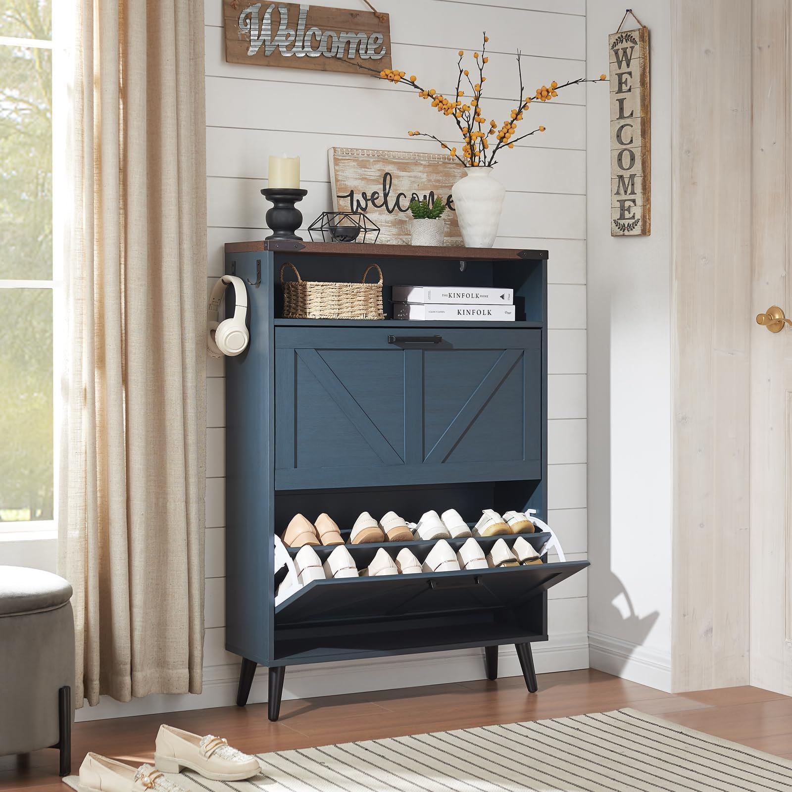 Barnyatoh 2-Drawer Cabinet with Open Shelf (Navy)