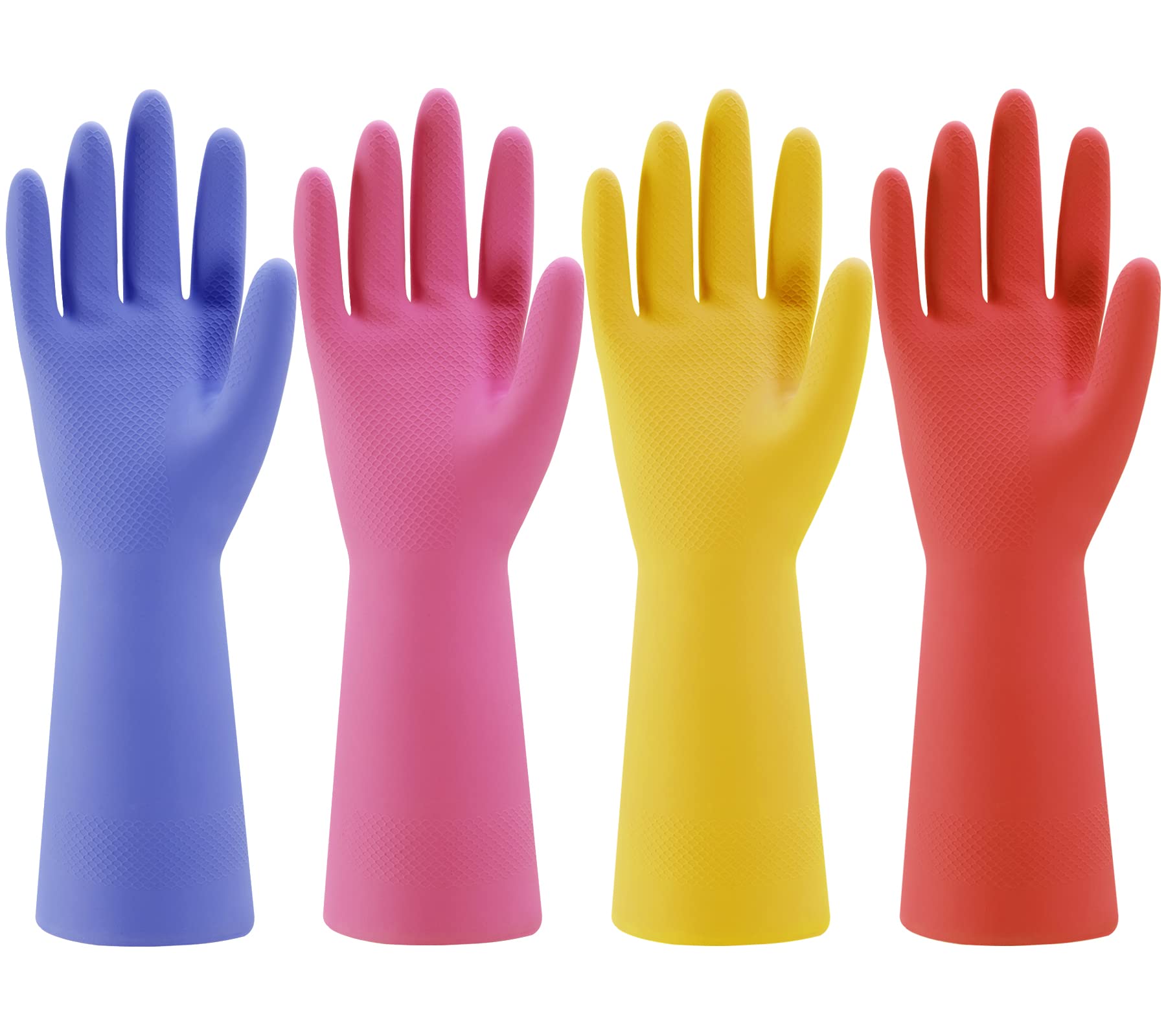 Rubber Kitchen Dishwashing Gloves - 4 Pairs Colorful Reusable Gloves