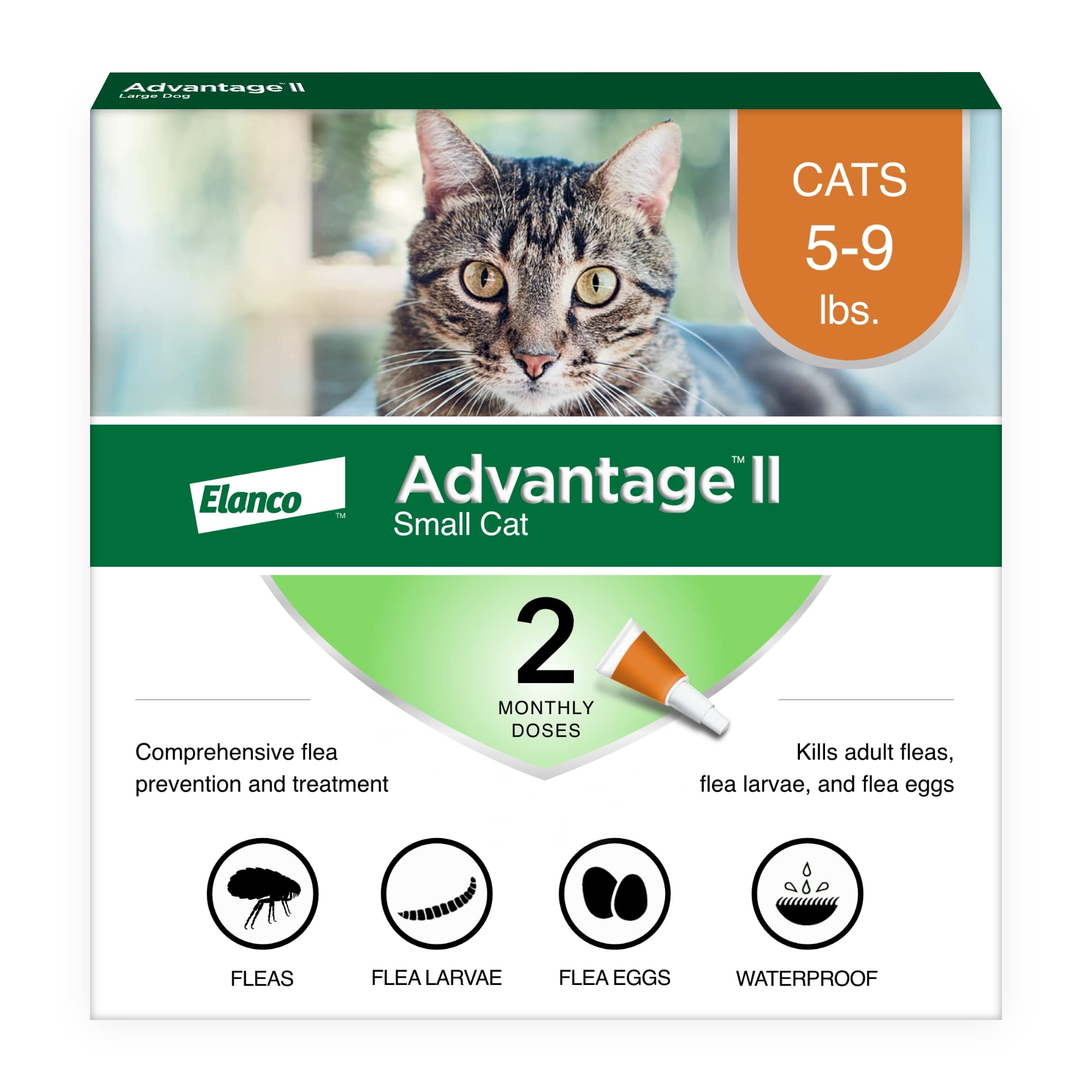 Advantage II Small Cat Vet-Recommended Flea Treatment & Prevention | Cats 5-9 lbs. | 2-Month Supply 2 Pack