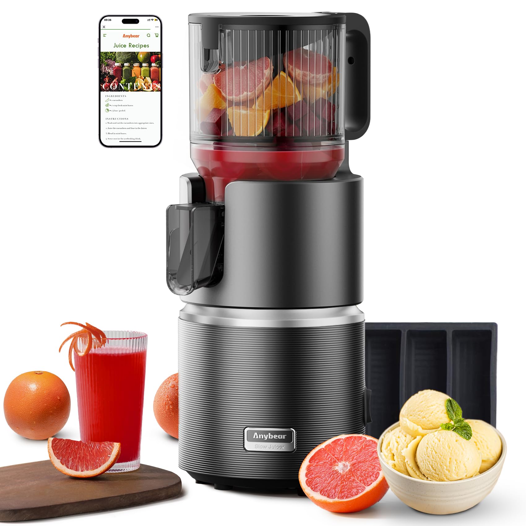 Anybear Cold Press Juicer, 350W Masticating Juicer Machines (Dark Grey)