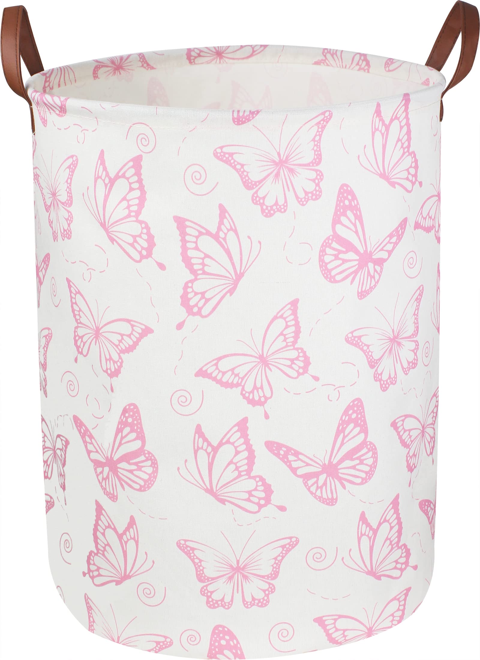 CLOCOR Pink Butterfly Laundry Basket