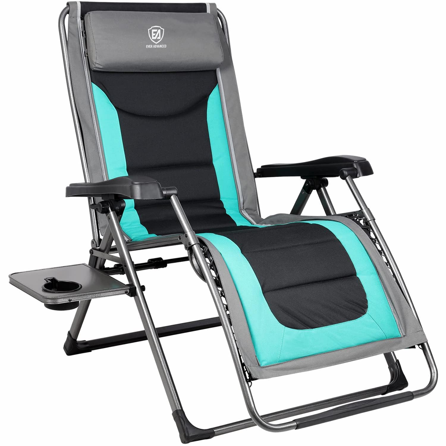 EVER ADVANCED Oversize XL Zero Gravity Recliner Padded Patio Lounger Chair with Adjustable Headrest Support 350lbs (Green) A Green Aluminum Frame