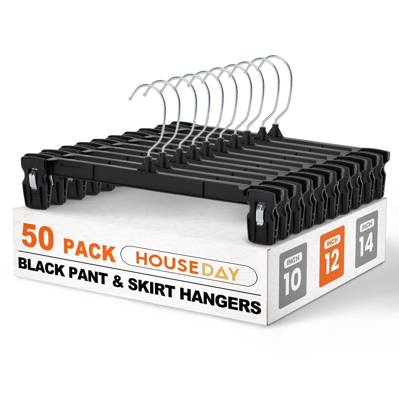 HOUSE DAY Black Clip Hangers 12" 50-Pack
