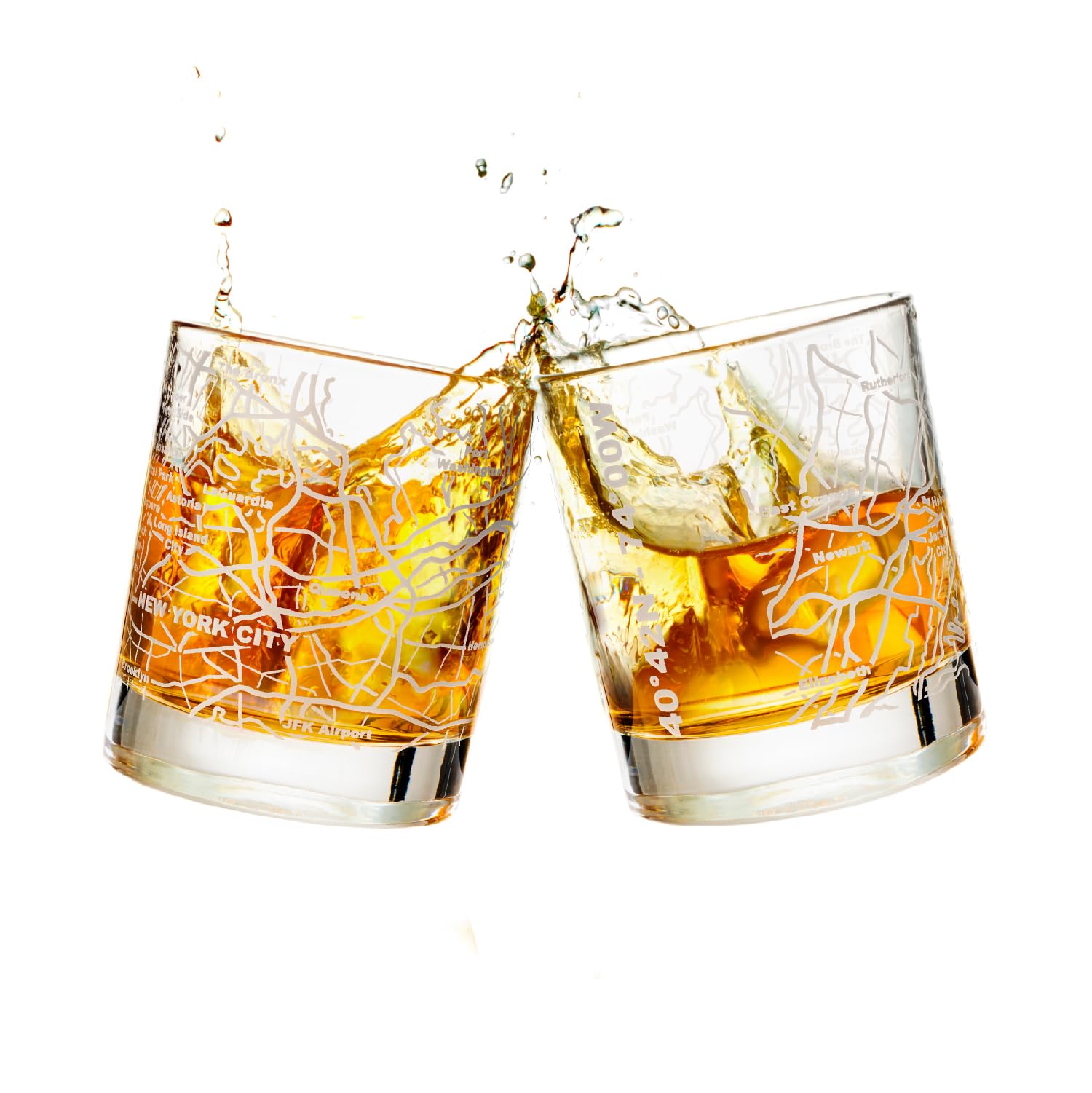 Greenline Goods City Map Whiskey Glasses (10 oz, set of 2)