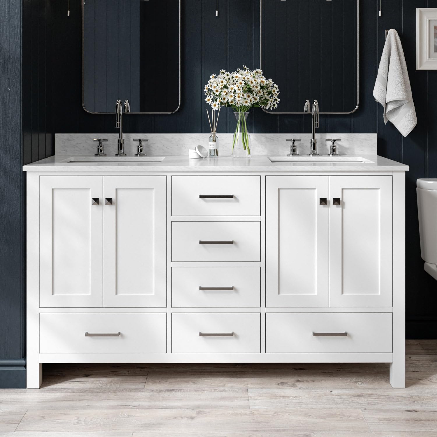 Ariel Cambridge 60" Vanity with Carrara Marble