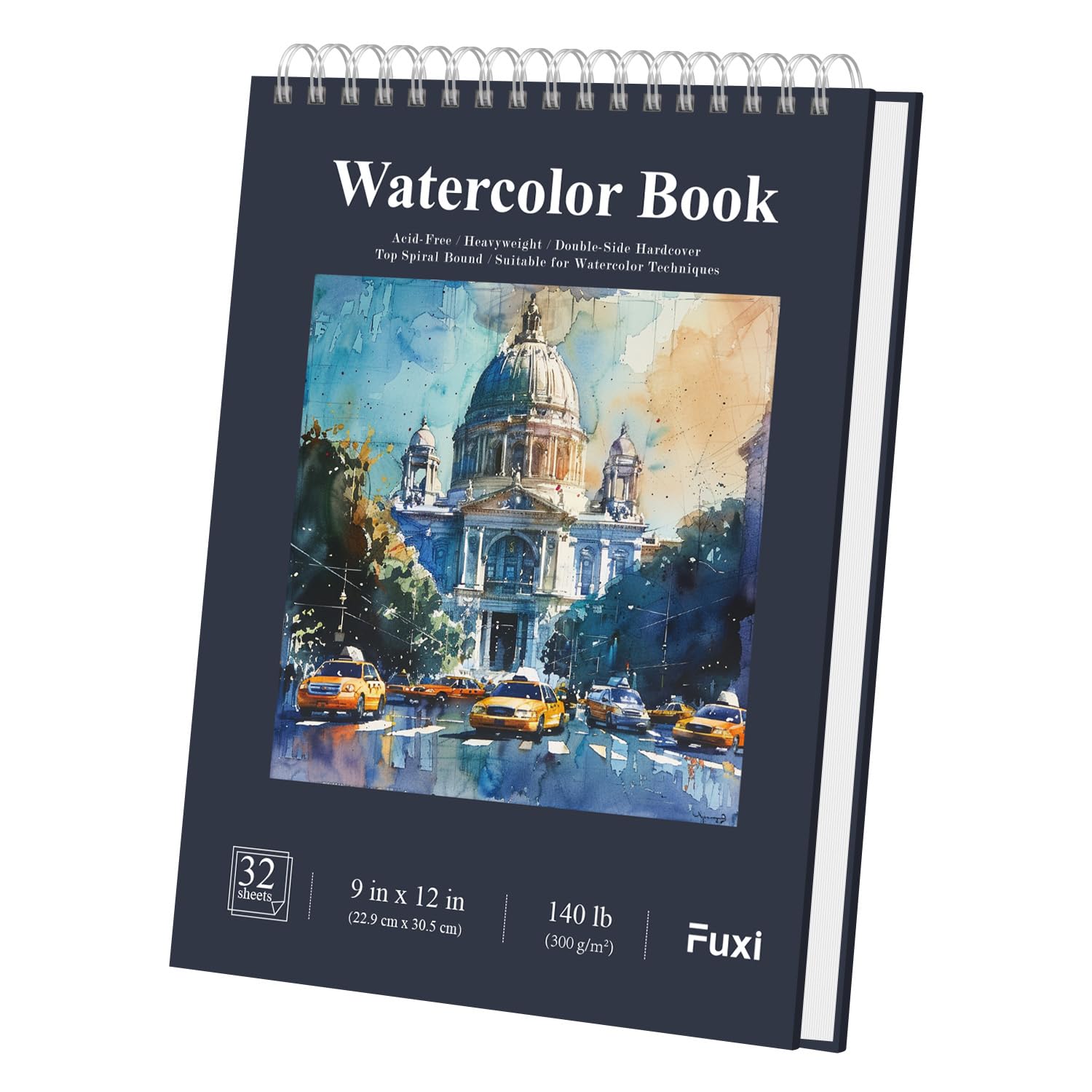 Watercolor Sketchbook 10"x12", 32 Sheets (64 Pages) Water Color Paper, 140lb/300gsm Watercolor Paper, Spiral Hardcover Watercolor Notebook for Painting, Water Color Sketch Books for Teens & Adults. Dark Blue 12" x 10" (Pack of 1)