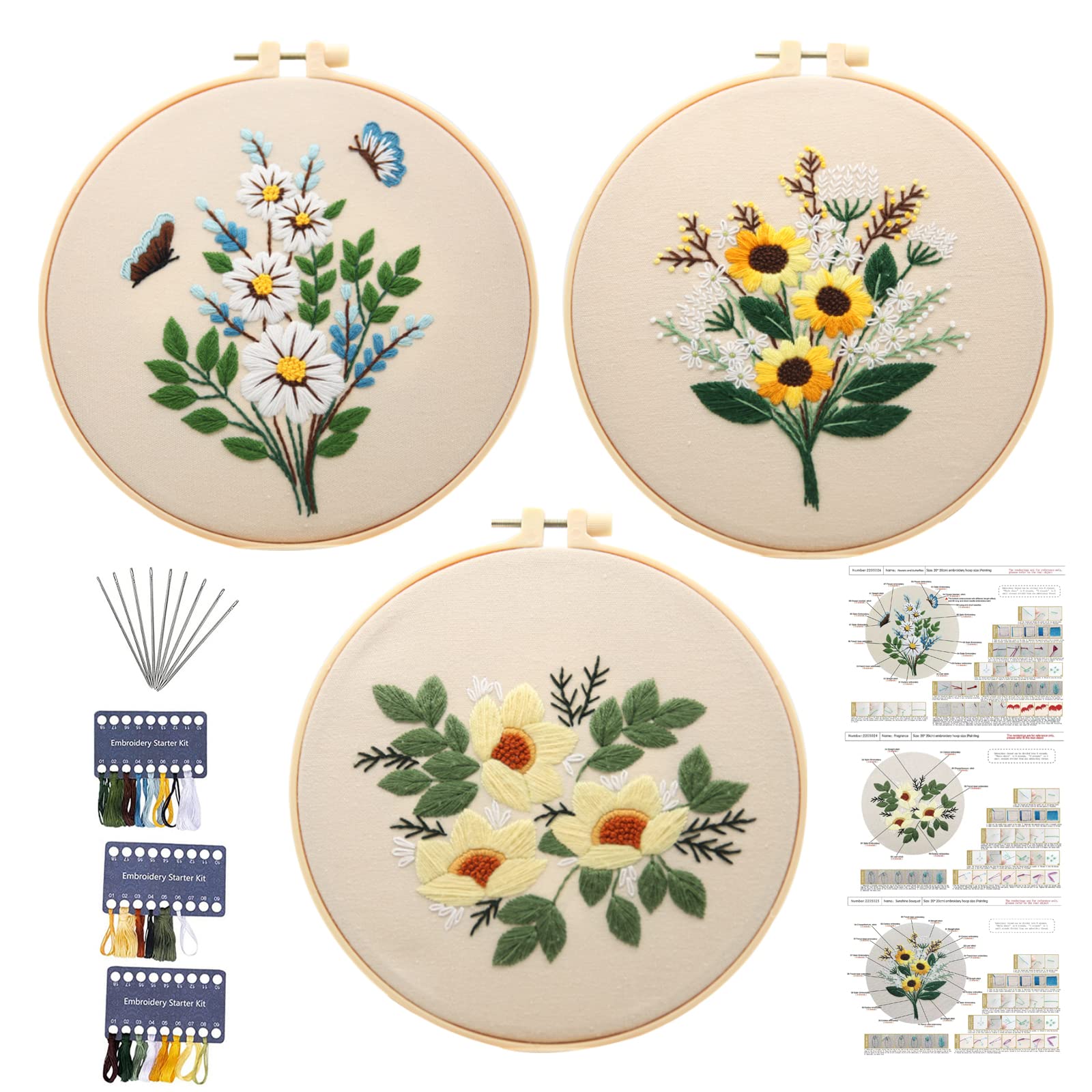 Beginner Embroidery Kit — 3 Patterns