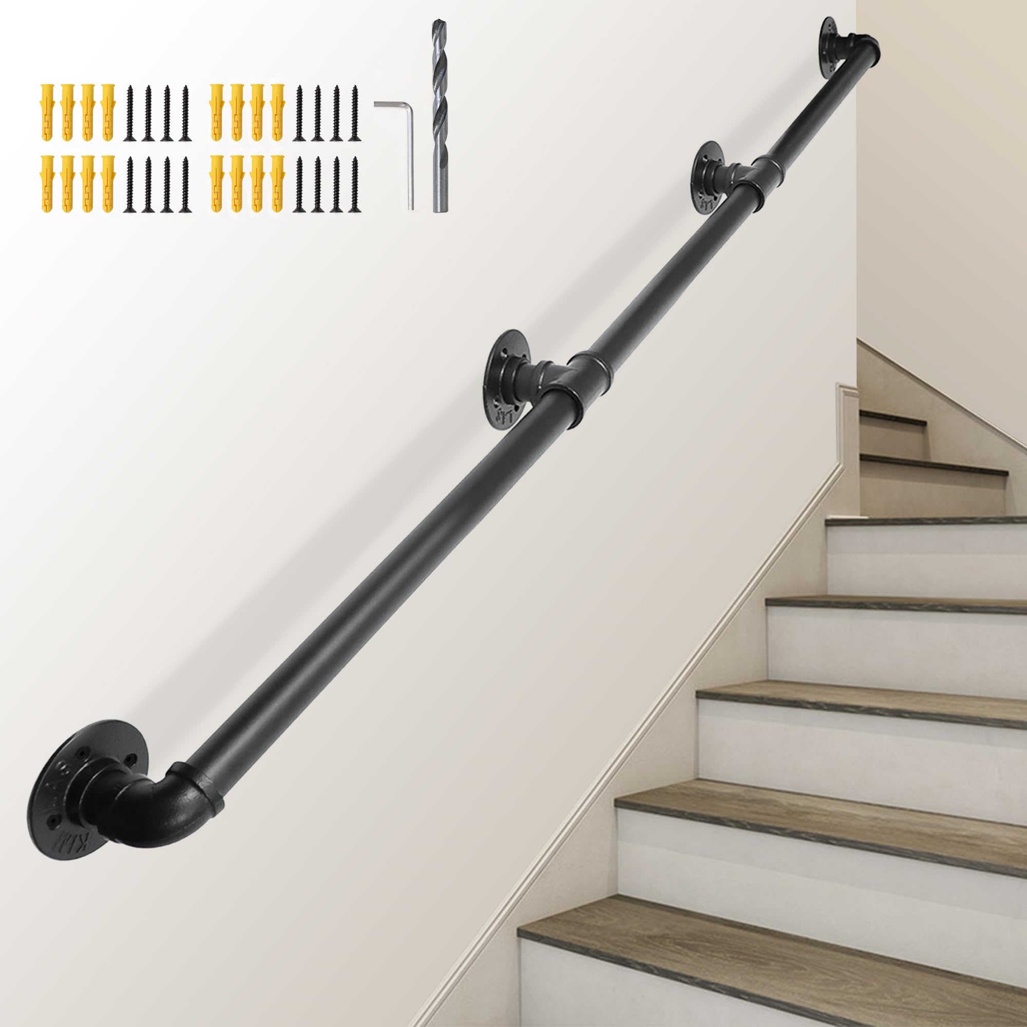 SCIEO 10ft Galvanized Stair Handrail (Black)