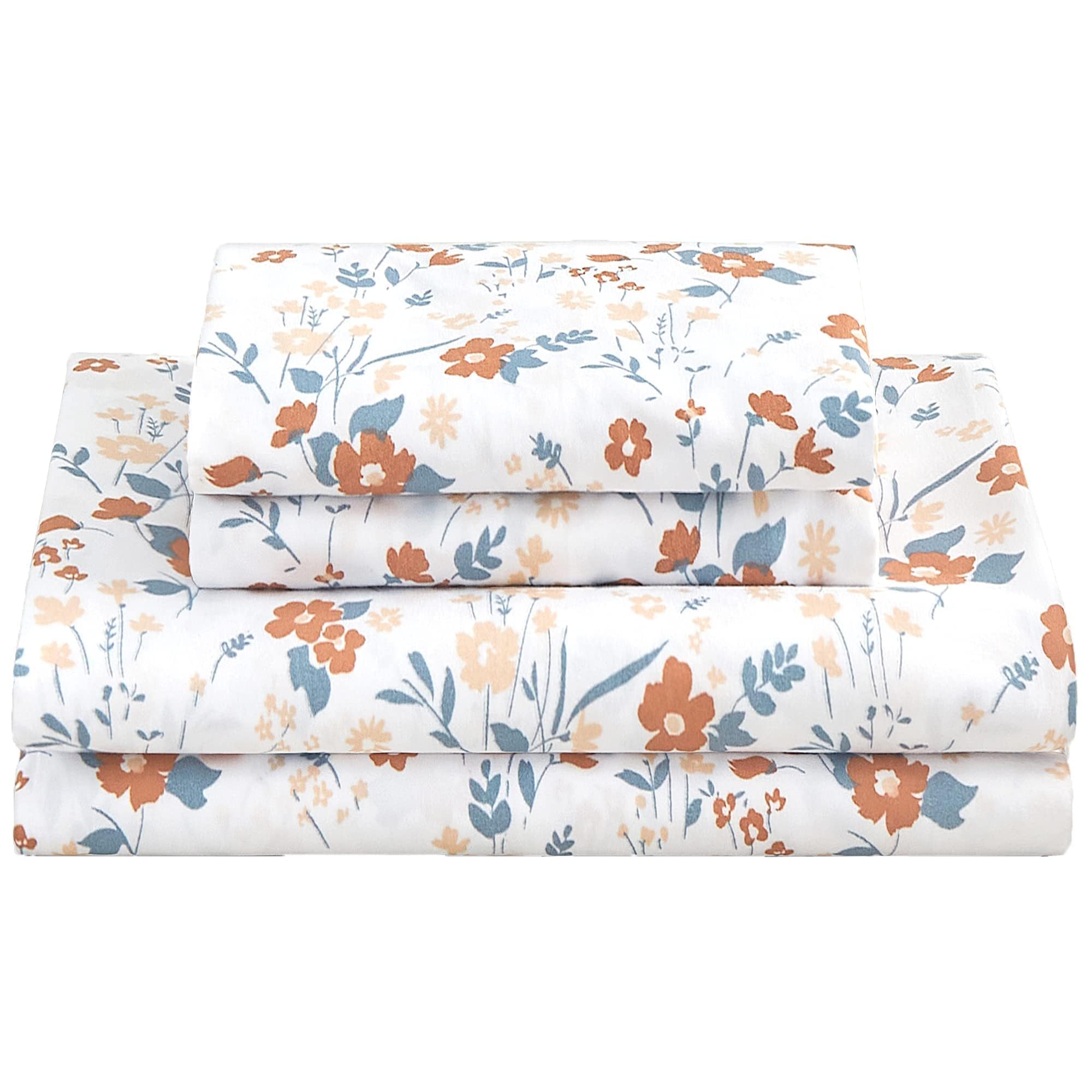 Softan Orange Floral Queen Sheets