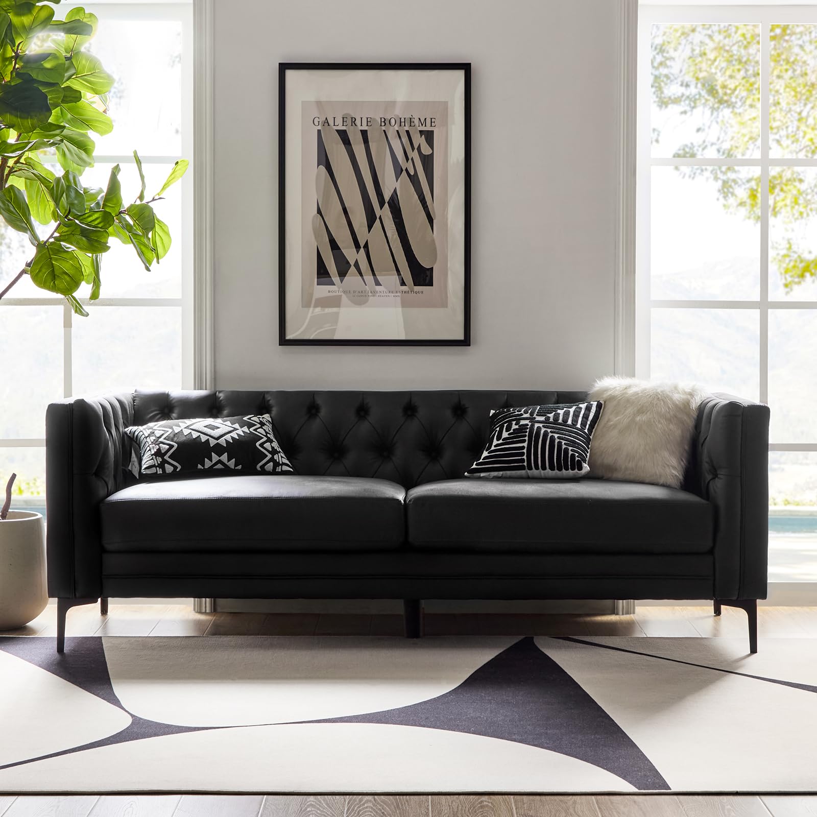 HULALA HOME Faux Leather Sofa