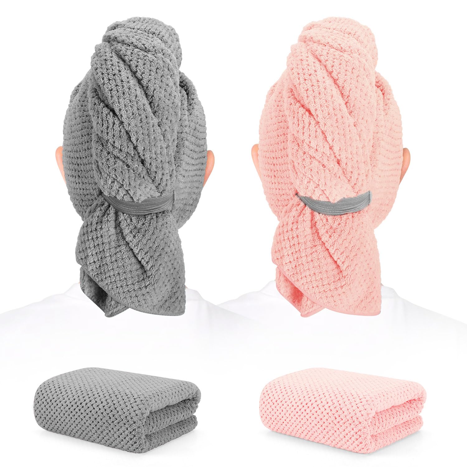 BEoffer Large Microfiber Hair Towel (2-Pack)