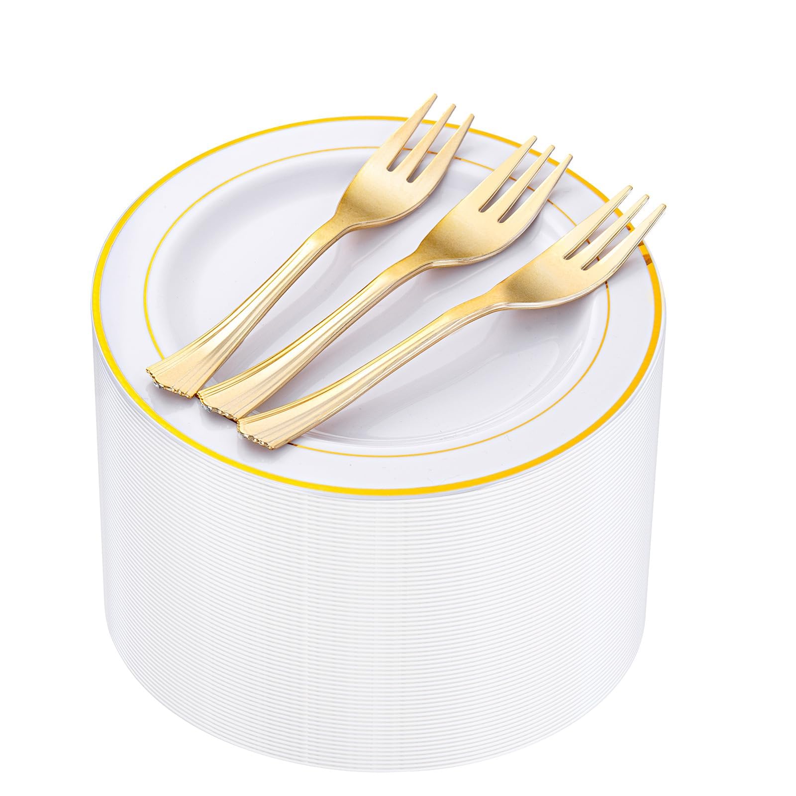 Wellife White Dessert Plates with Gold Rim