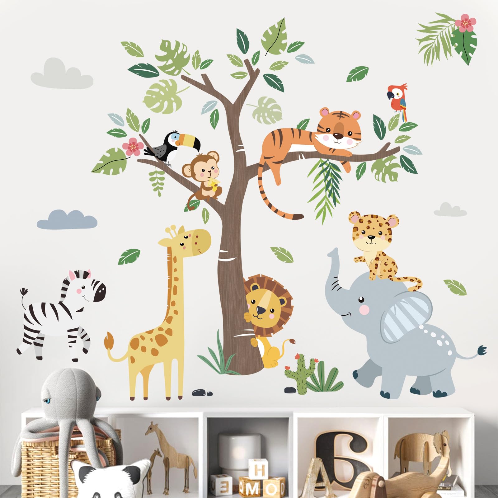 decalmile Jungle Animals Tree Wall Decals