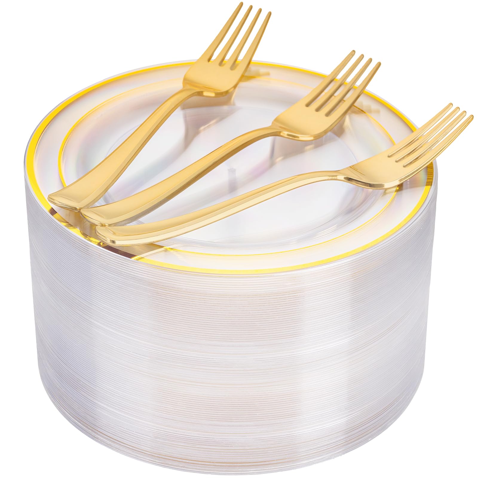 Clear Plastic Dessert Plates with Gold Forks
