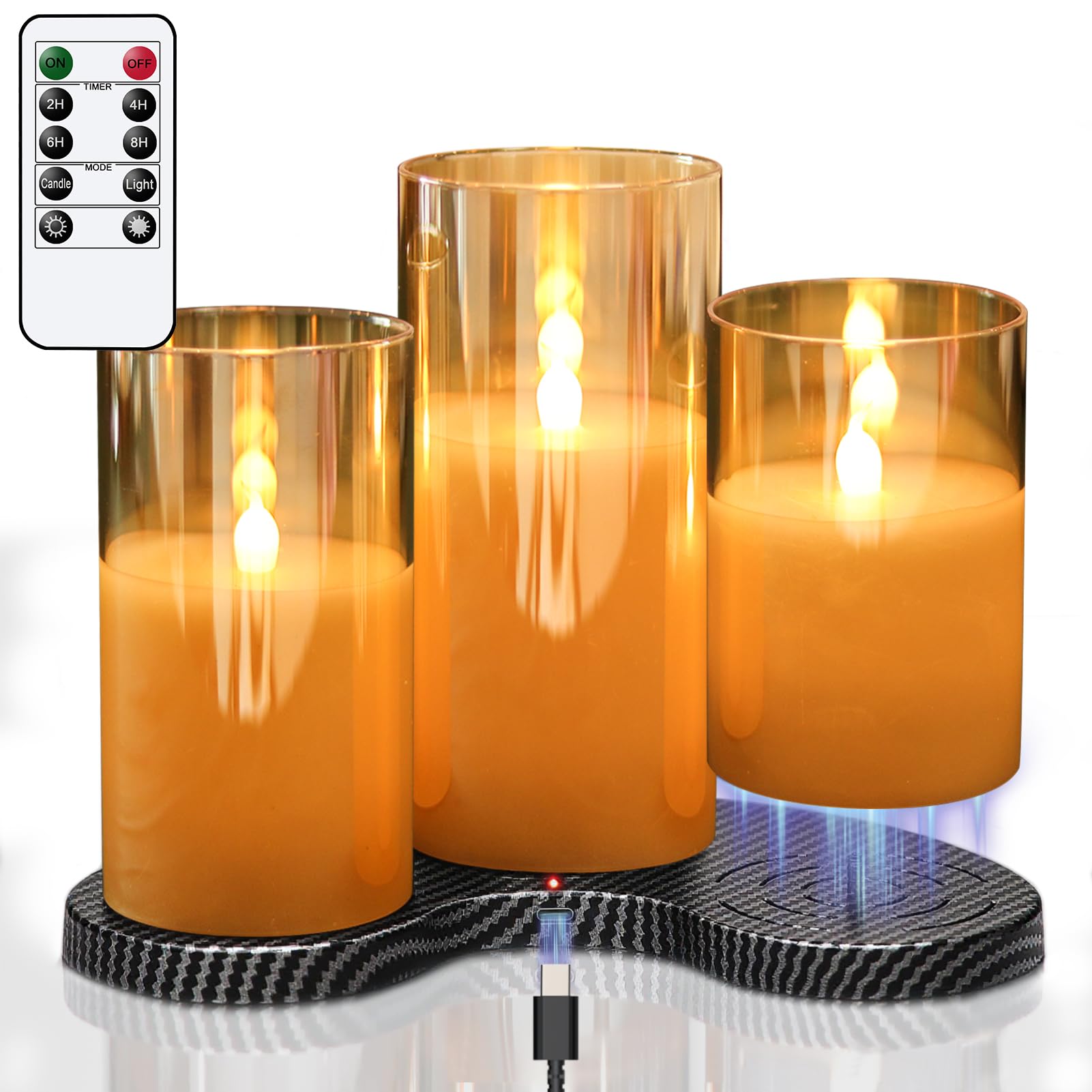 GenSwin Rechargeable Glass Candles (3-Pack)