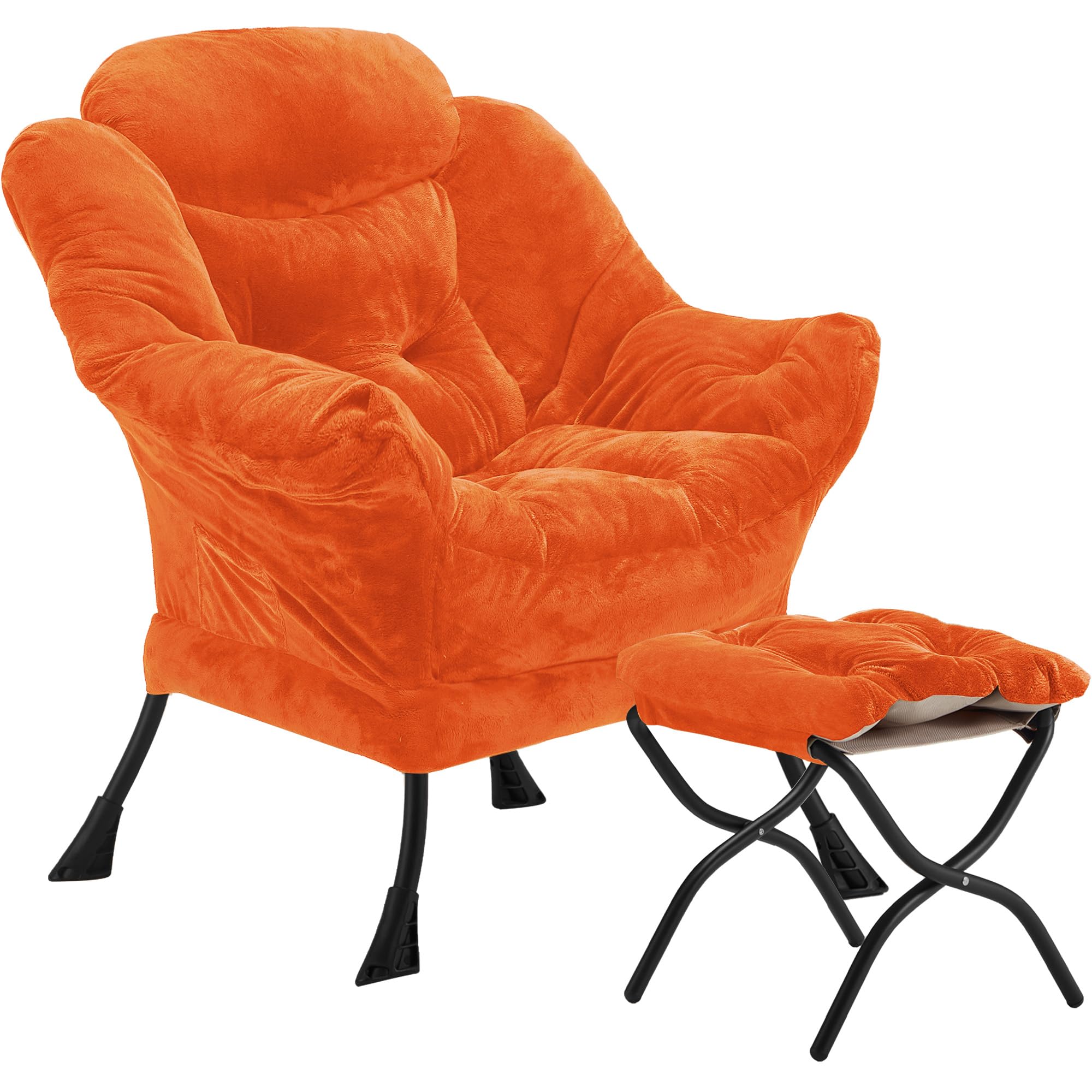 Lazy Chair with Folding Ottoman (Orange Plush)