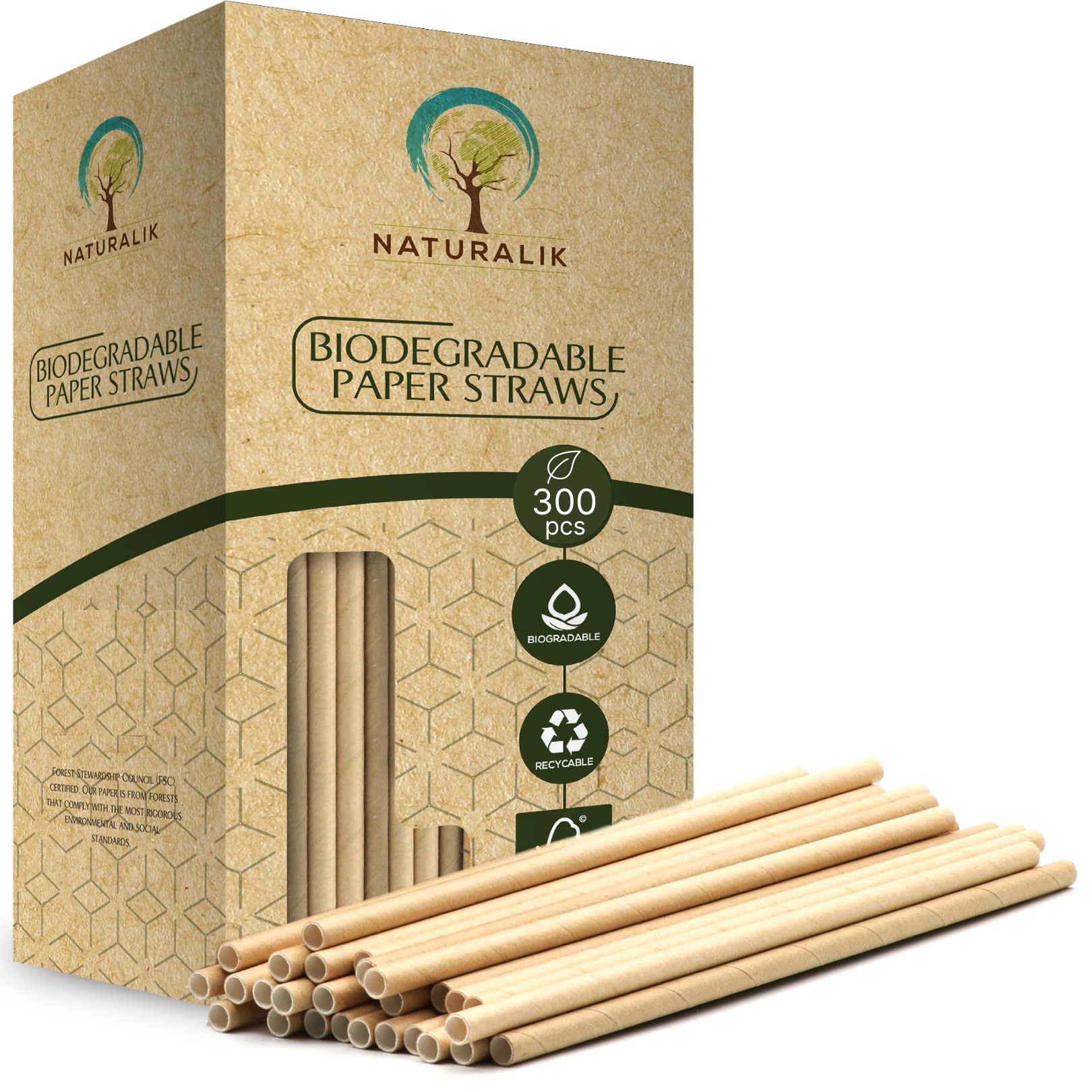 Naturalik Brown Paper Straws (300 Pack)