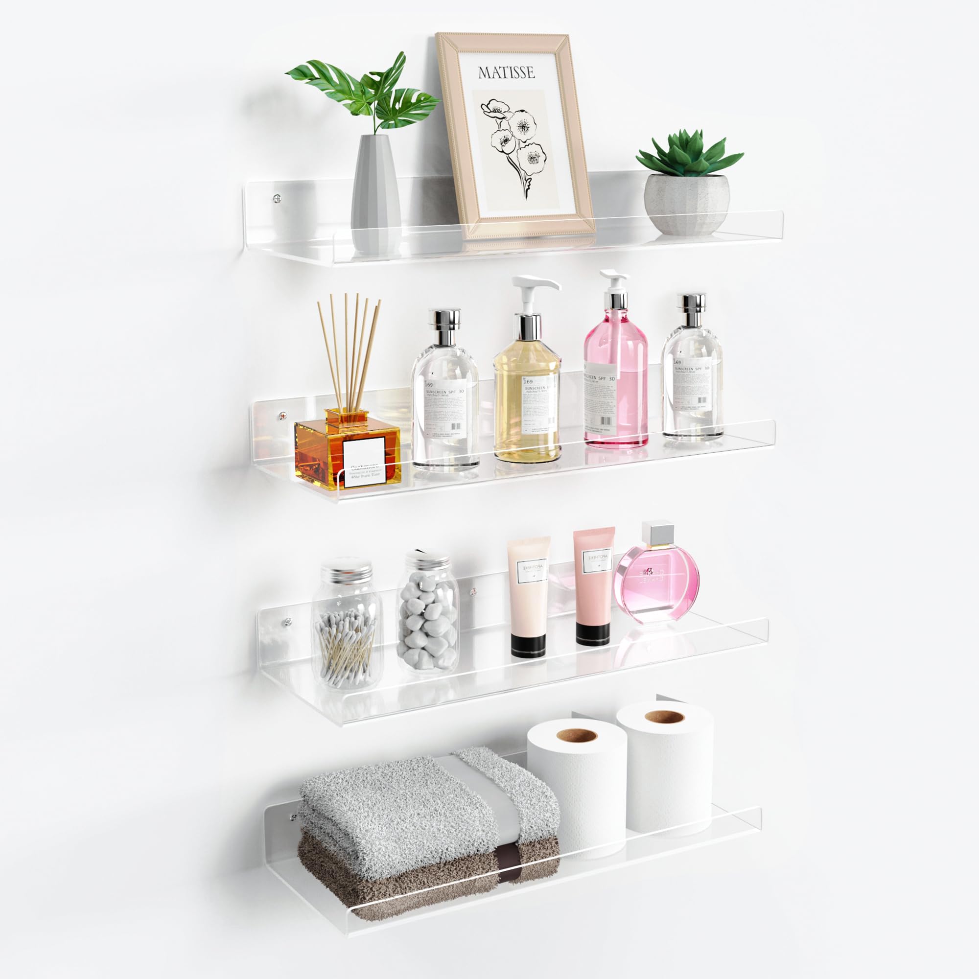 upsimples Acrylic Bathroom Shelf (15x6, 4-Pack)