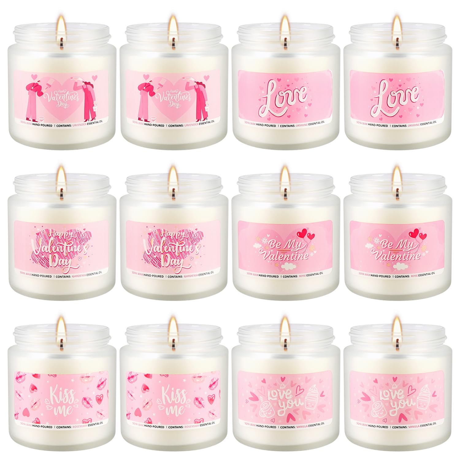 Valentine-Themed Pink Scented Candles (12-Pack)