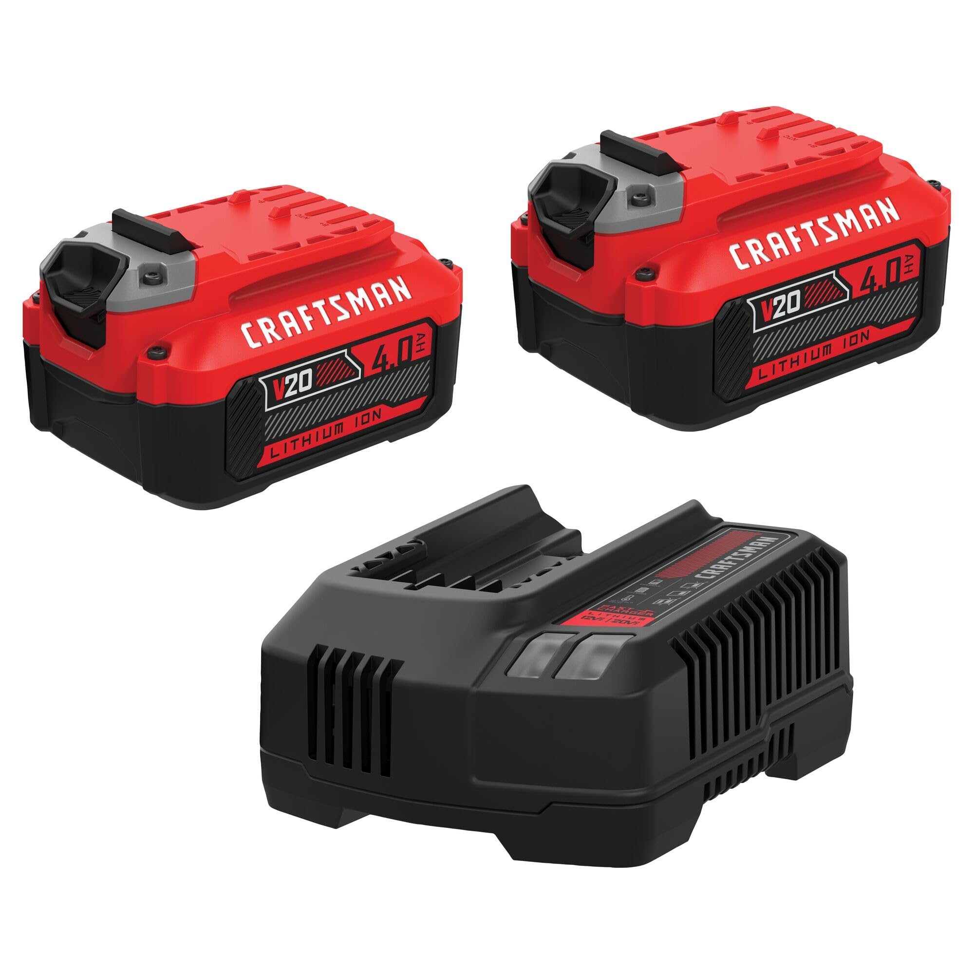 CRAFTSMAN 20V Power Tool Battery 2-Pack, Lithium-ion with Charger (CMCB204-2CK) 2 Batteries + Charger