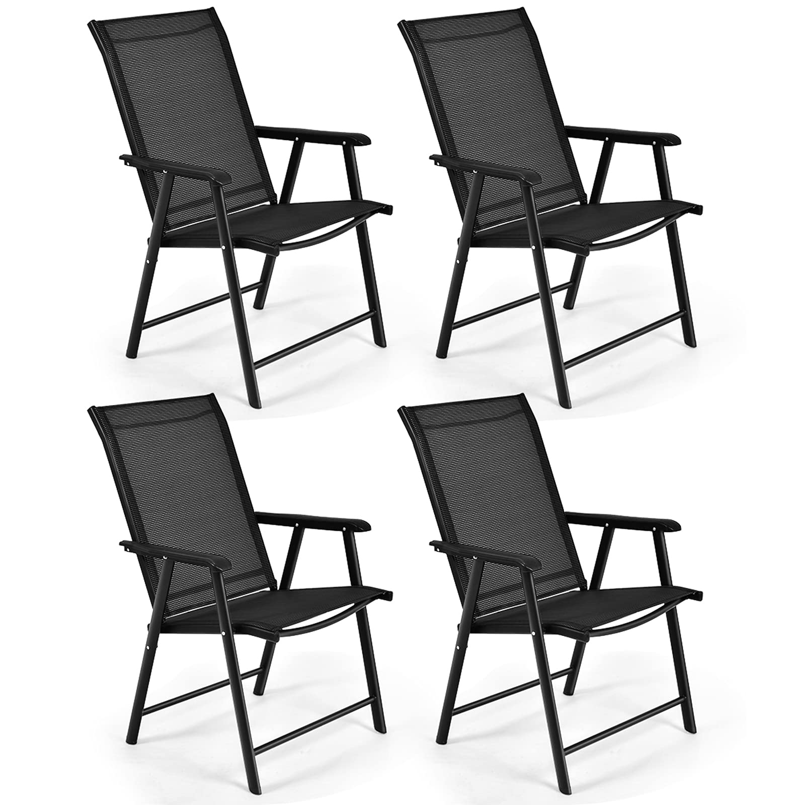S AFSTAR Patio Chairs Set of 4 (Black) — Pre-Assembled Foldable Sling Chairs with Metal Frame