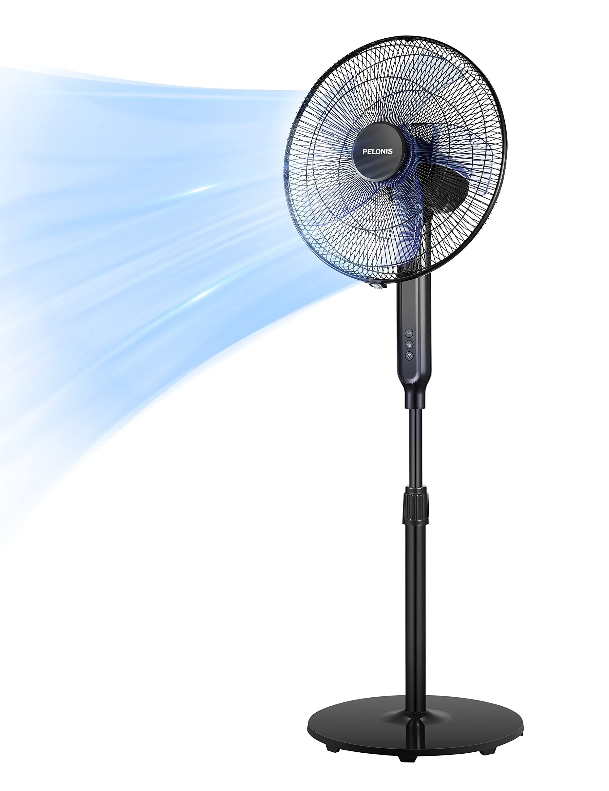PELONIS 16" Oscillating Pedestal Fan — 12-Speed DC Motor, Remote, 12-Hour Timer