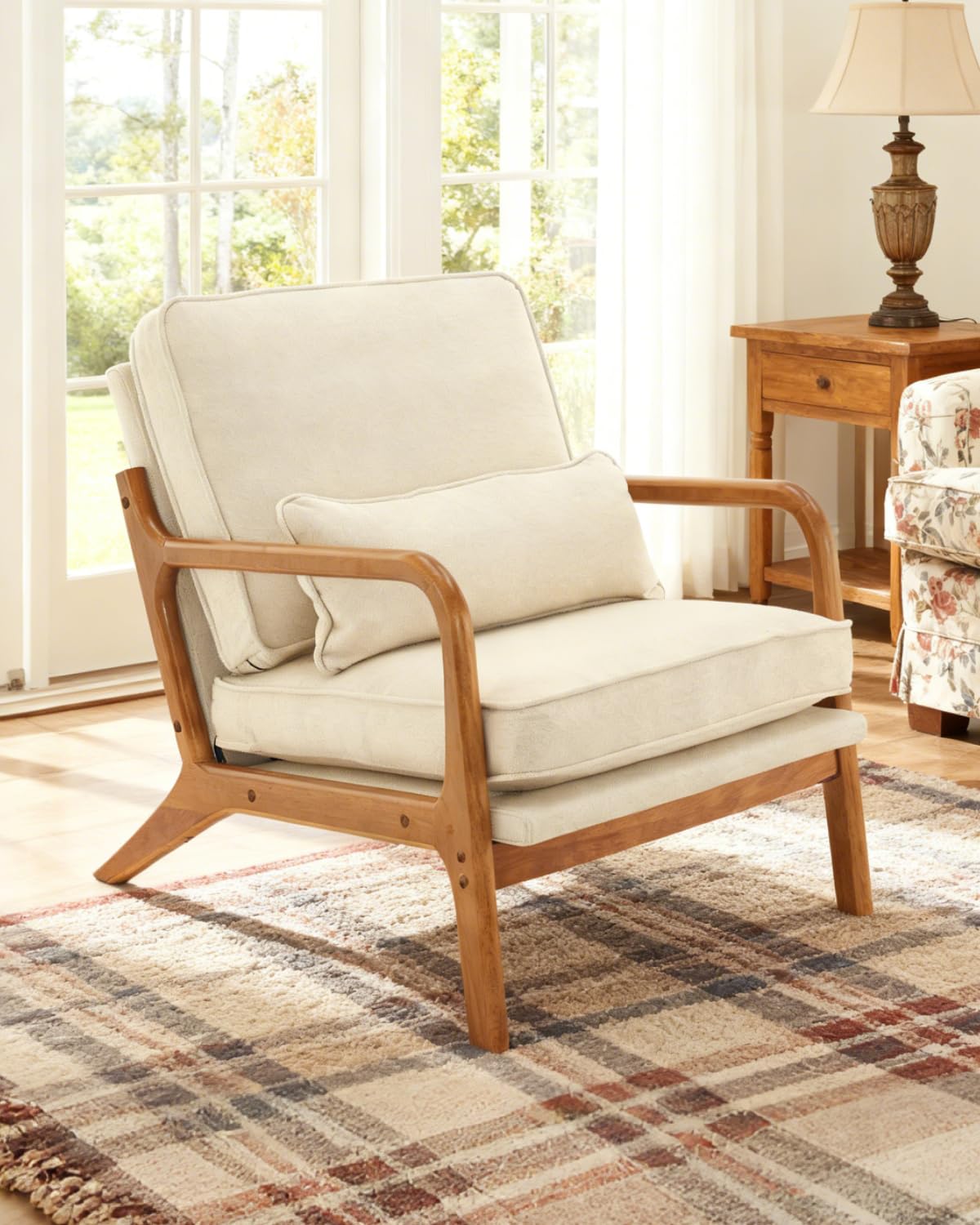 Karl home Linen Mid‑Century Accent Chair