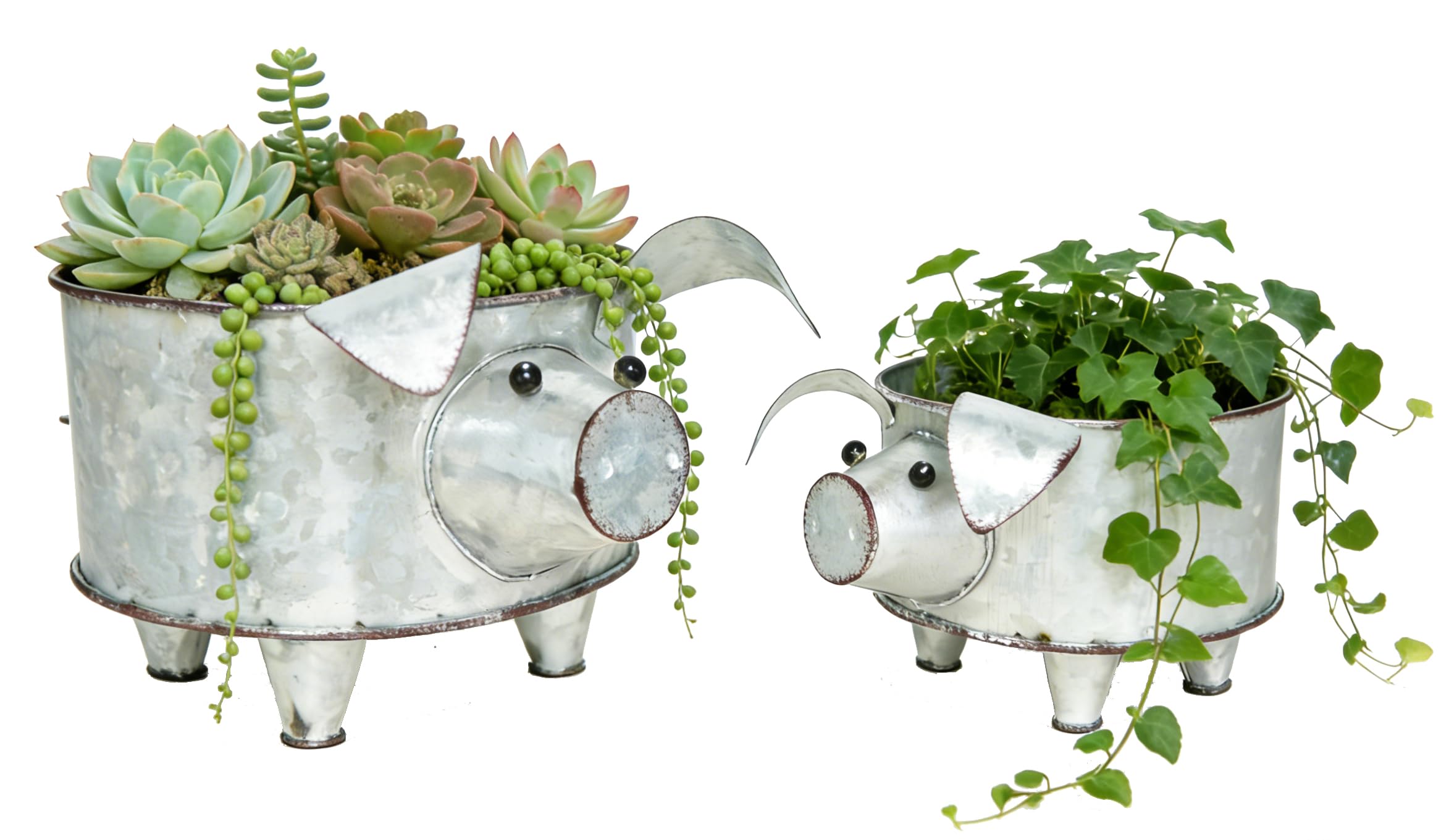 Galvanized Metal Pig Succulent Planters — Set of 2