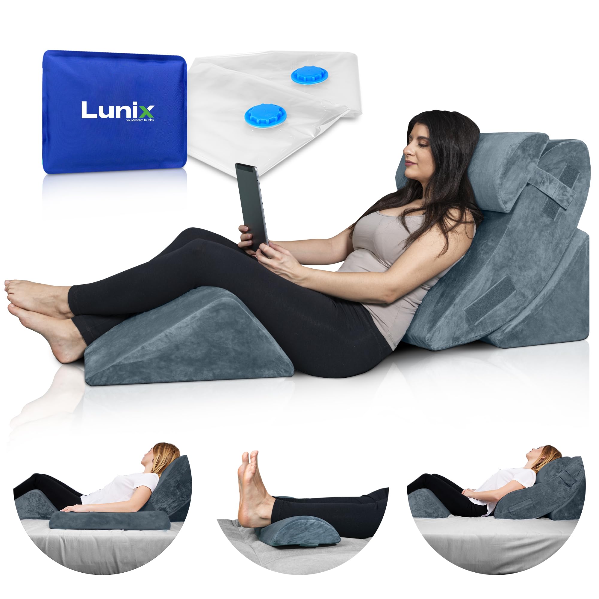 Lunix LX5 4-Piece Support Pillow Set — Modular Memory Foam Recovery System