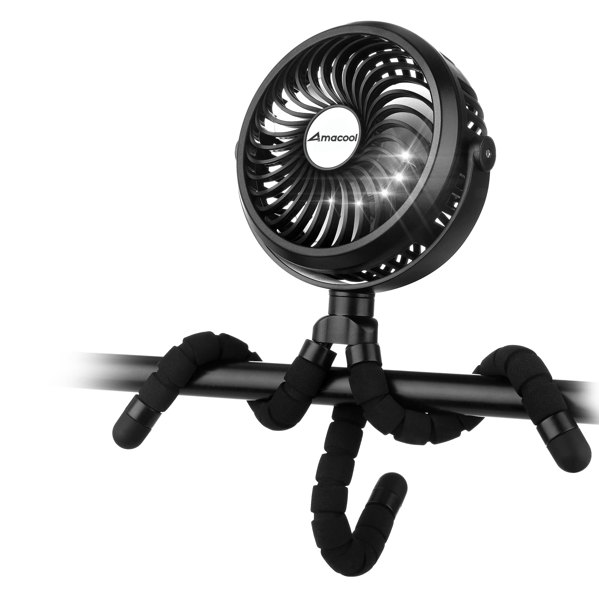 AMACOOL Battery Operated Stroller Fan — Rechargeable Clip-On with Flexible Tripod