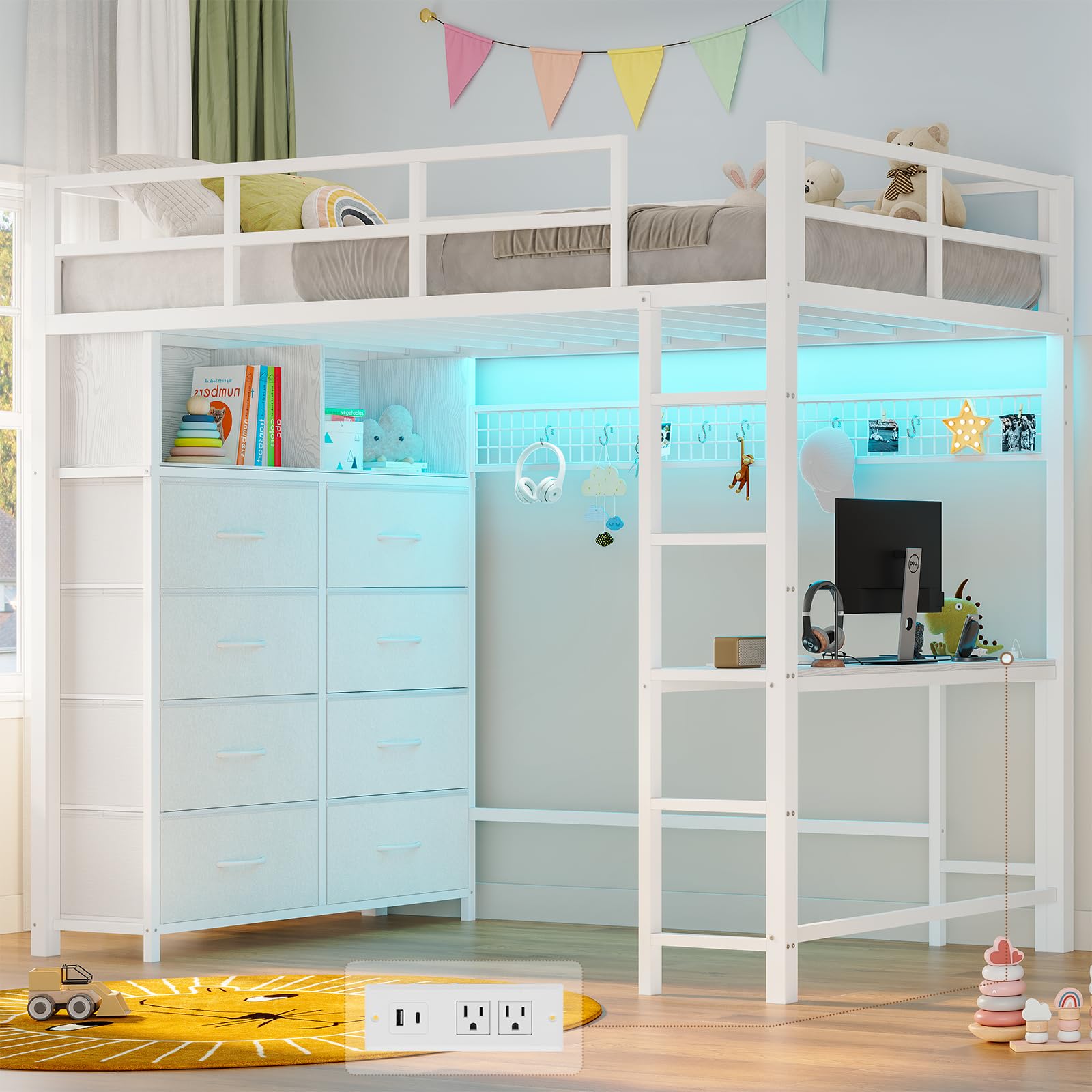 ADORNEVE Twin Loft Bed with Desk & Drawers