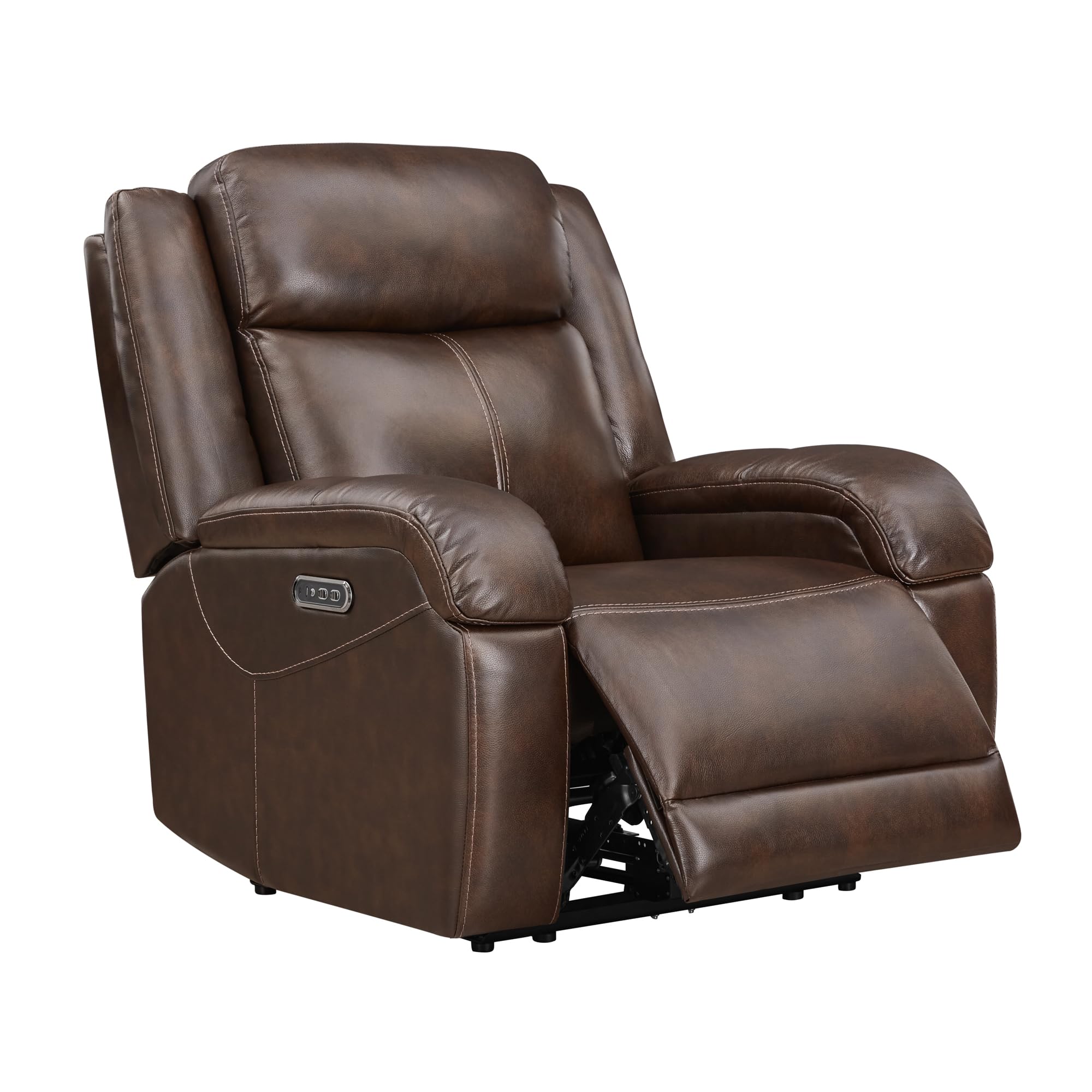 Watson & Whitely Genuine Leather Power Recliner, Wall Hugger with Power Headrest (Dark Brown, Medium)