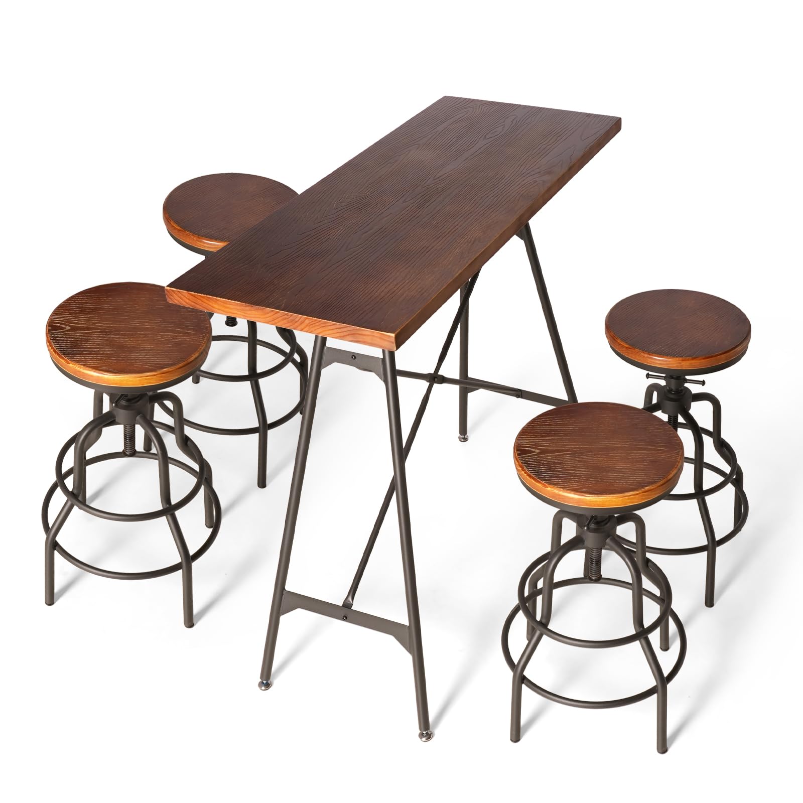 LOKKHAN Industrial High Top Bar Table & 4 Stools