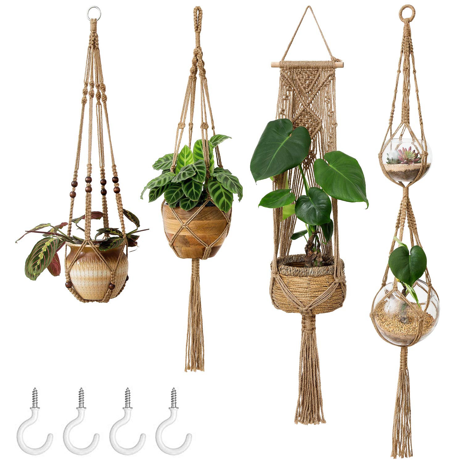 Mkono Macrame Plant Hangers Set of 4 (Brown)