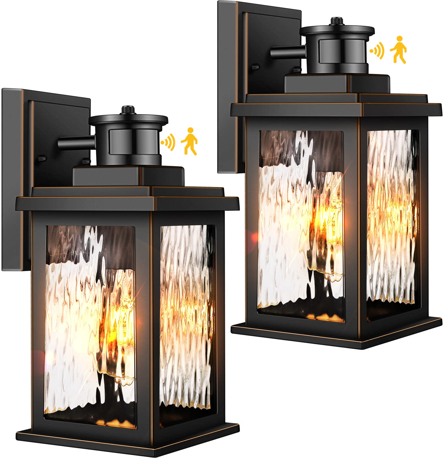 VIANIS 2 Pack Motion Sensor Outdoor Lights, Dusk To Dawn (Black with Gold Trim)