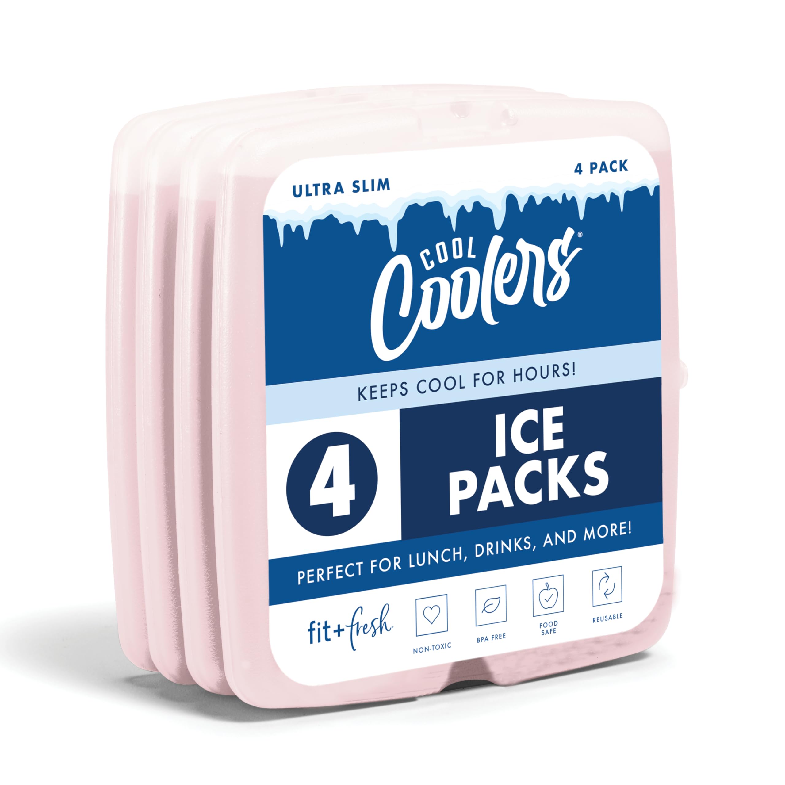 Cool Coolers by Fit & Fresh Slim Ice Packs (Light Pink, 4-Pack)