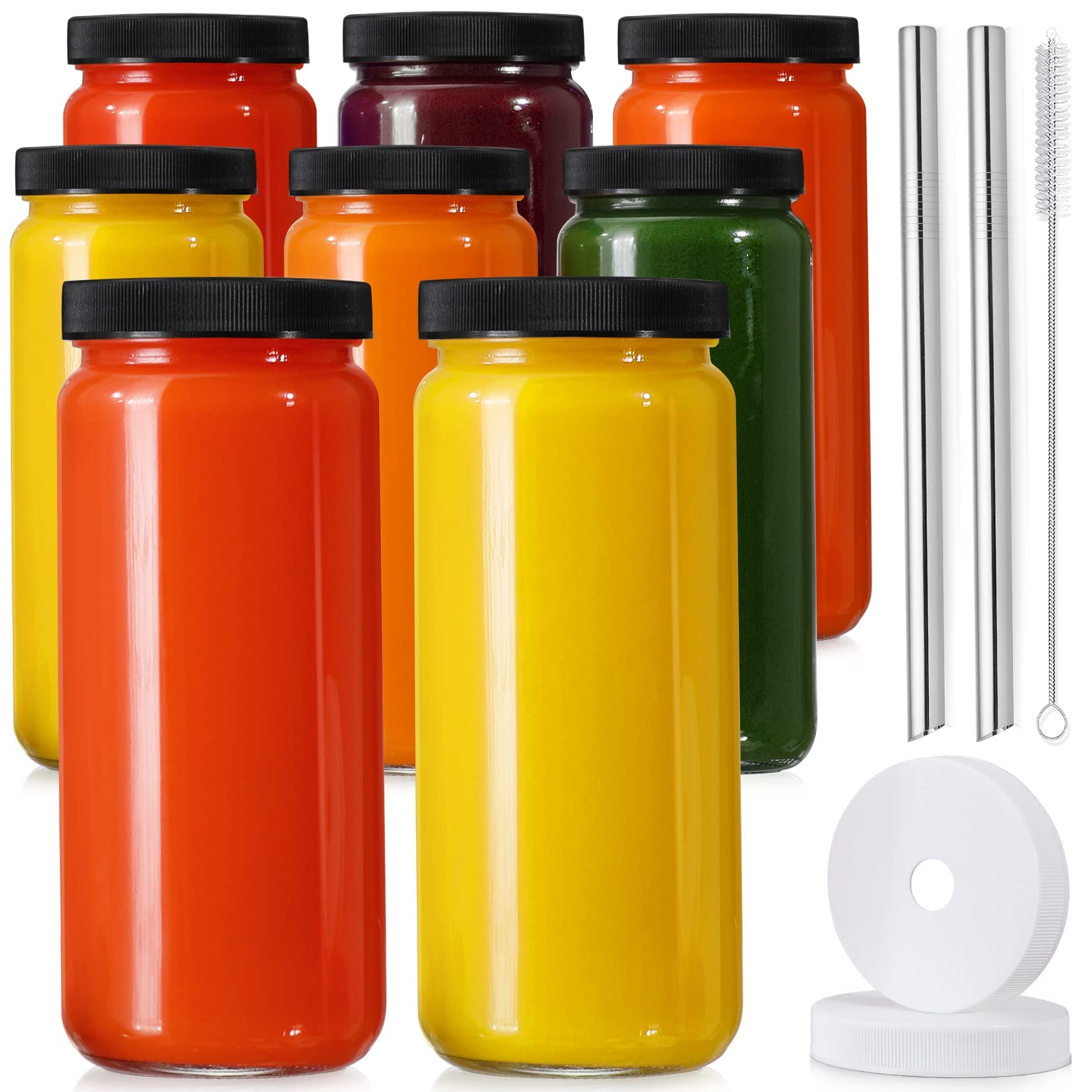 Glass 16 oz Juicing Bottles (8-Pack)
